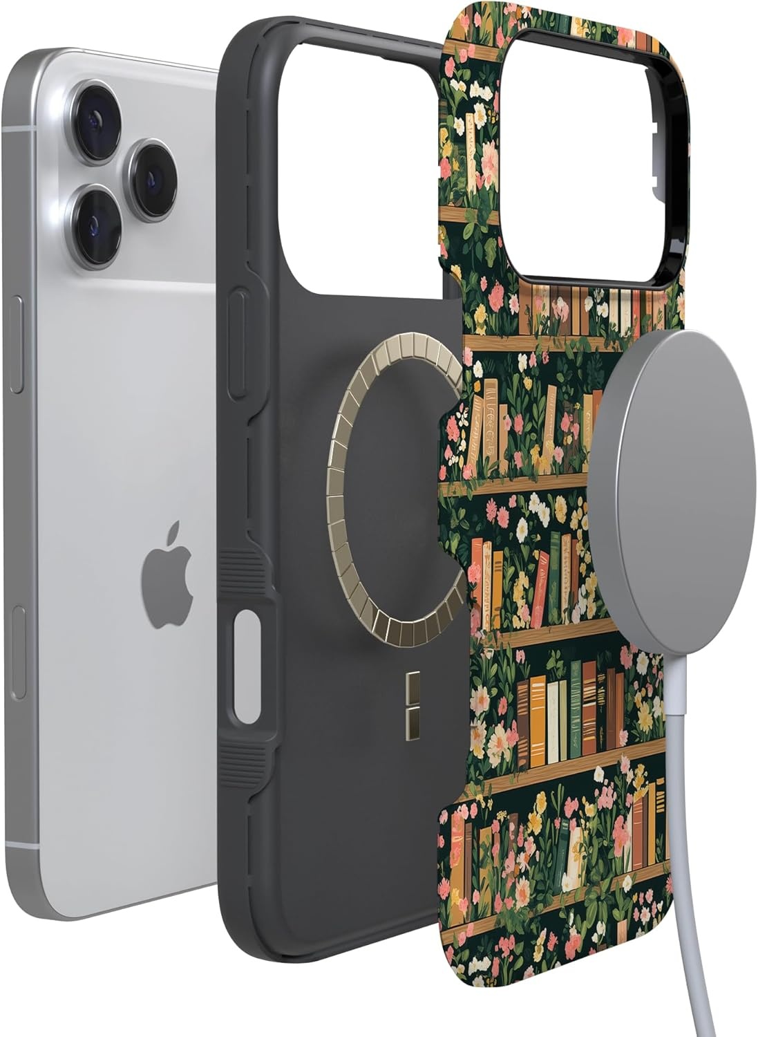 image:imageCasely iPhone 17 Pro Max Case Blue amp White Floral Rose to Fame Bold Protective Design Compatible with MagSafeBook Nook Floral Library