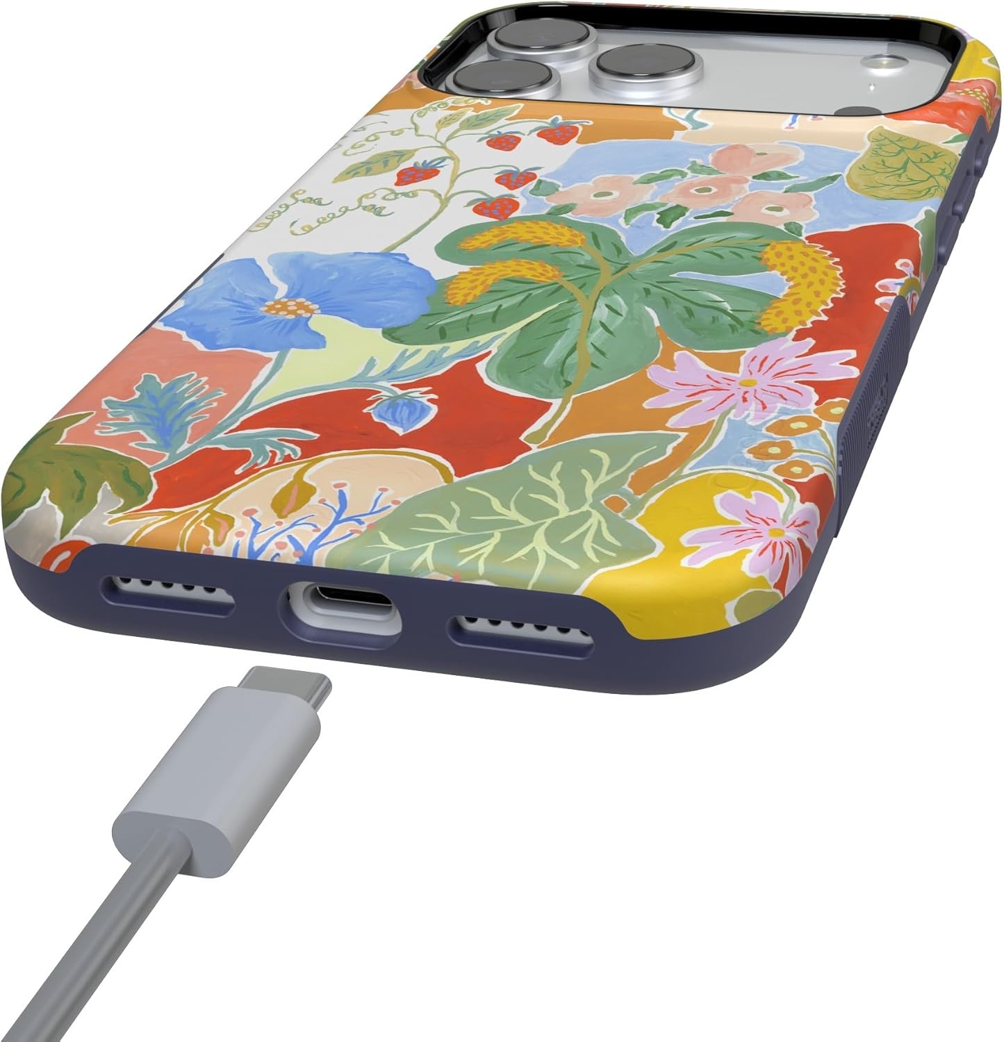 image:imageCasely iPhone 17 Pro Max Case Blue amp White Floral Rose to Fame Bold Protective Design Compatible with MagSafeBotanical Blooms Floral Patchwork
