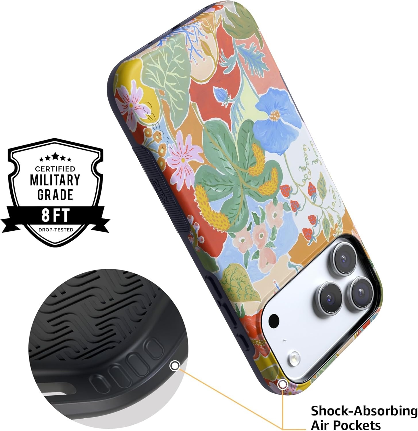 image:imageCasely iPhone 17 Pro Max Case Blue amp White Floral Rose to Fame Bold Protective Design Compatible with MagSafeBotanical Blooms Floral Patchwork