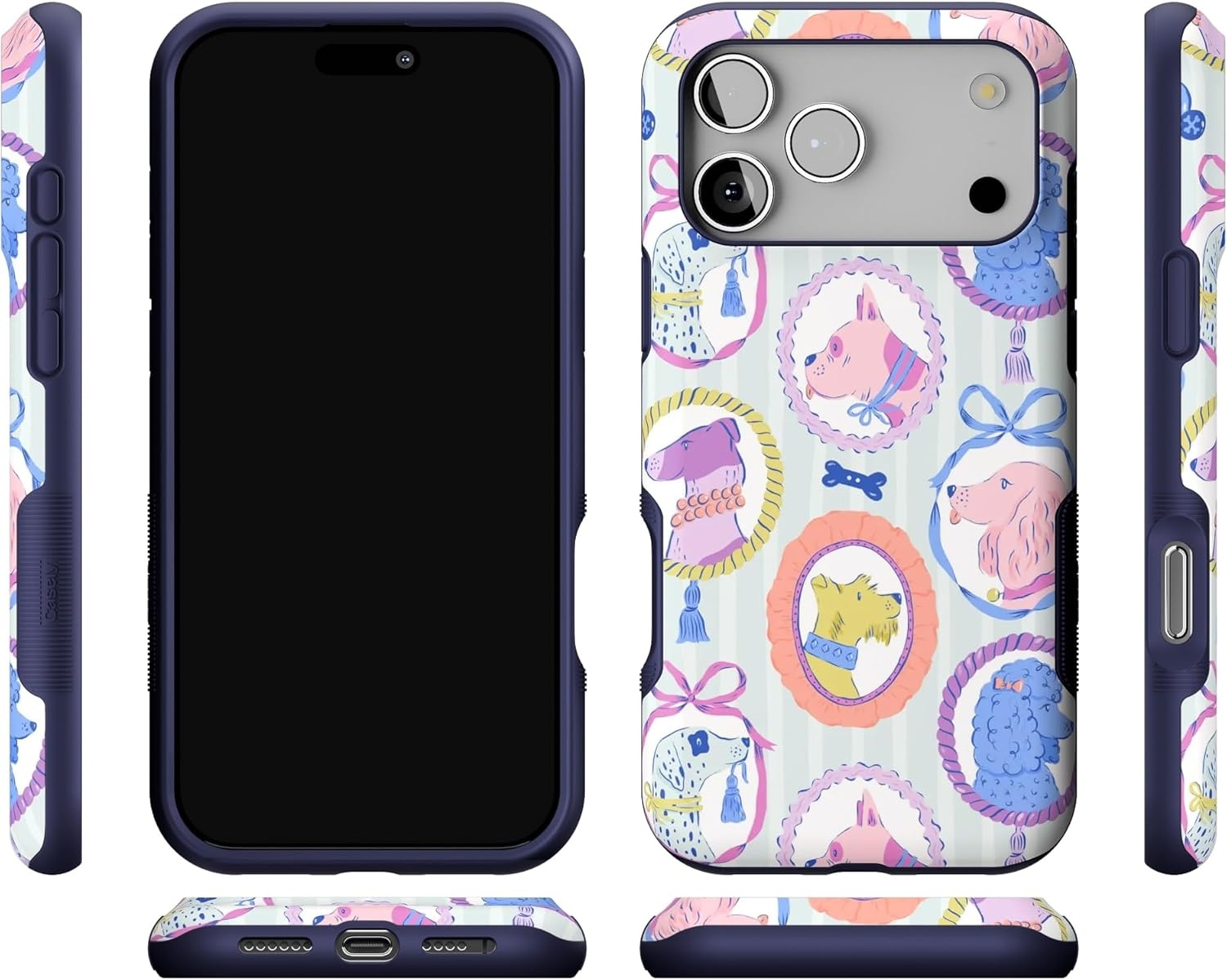 image:imageCasely iPhone 17 Pro Max Case Blue amp White Floral Rose to Fame Bold Protective Design Compatible with MagSafeChateau Pups French Dog