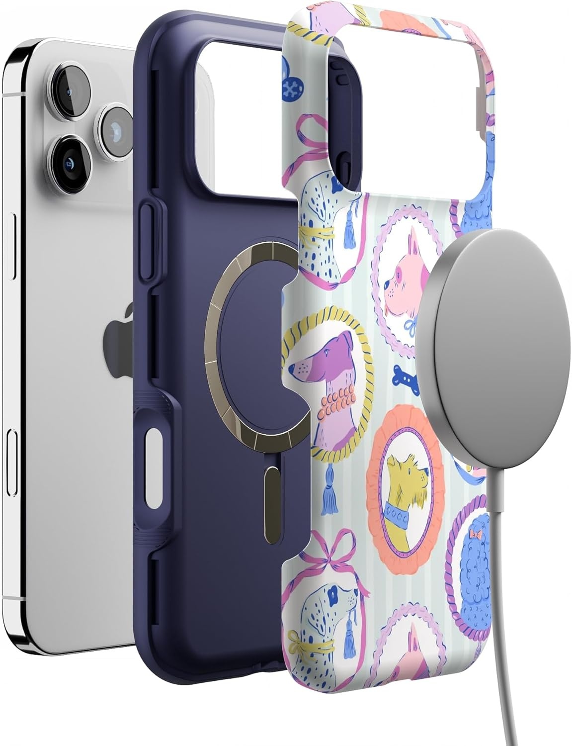 image:imageCasely iPhone 17 Pro Max Case Blue amp White Floral Rose to Fame Bold Protective Design Compatible with MagSafeChateau Pups French Dog