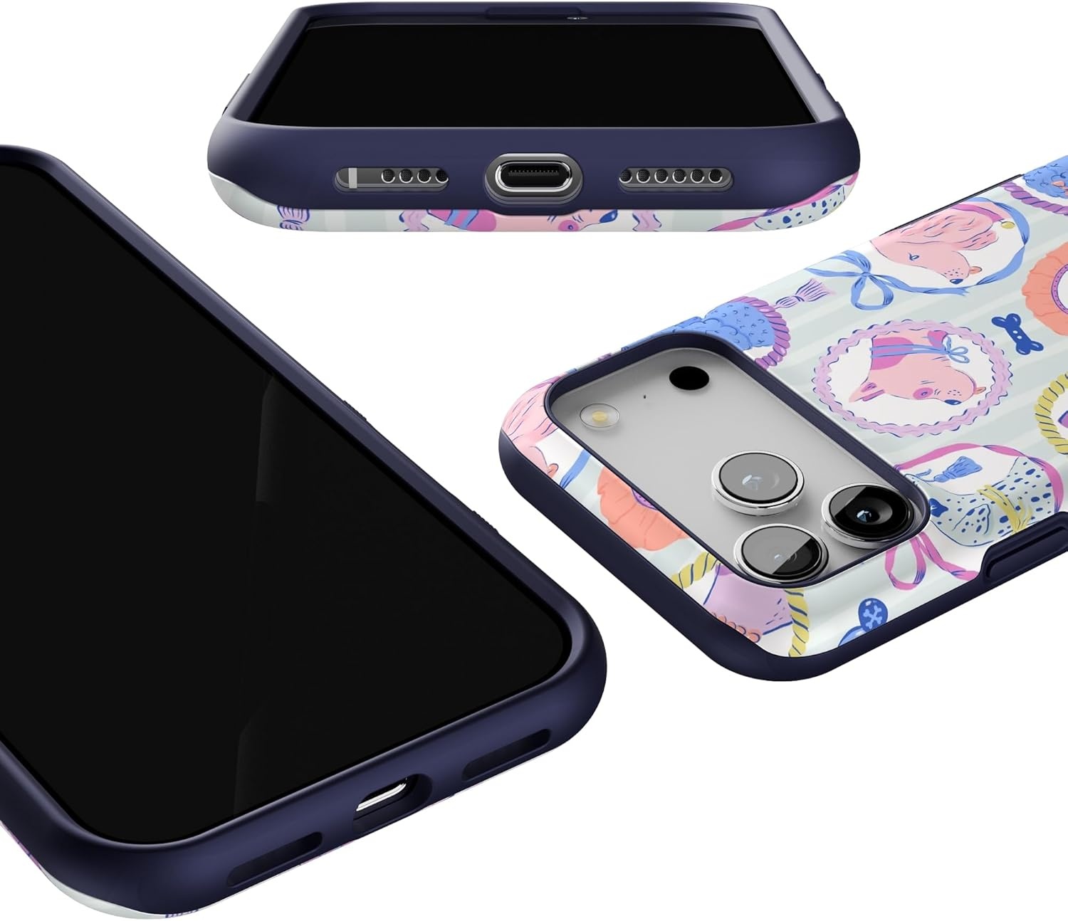 image:imageCasely iPhone 17 Pro Max Case Blue amp White Floral Rose to Fame Bold Protective Design Compatible with MagSafeChateau Pups French Dog