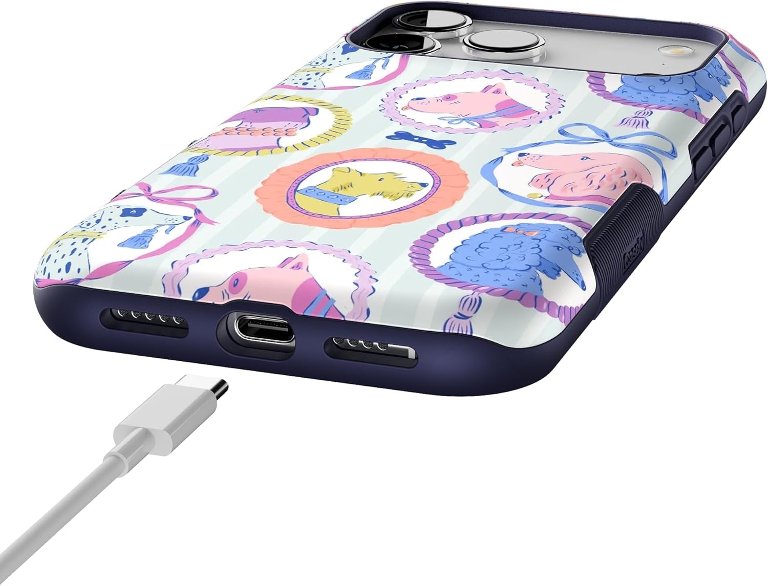 image:imageCasely iPhone 17 Pro Max Case Blue amp White Floral Rose to Fame Bold Protective Design Compatible with MagSafeChateau Pups French Dog