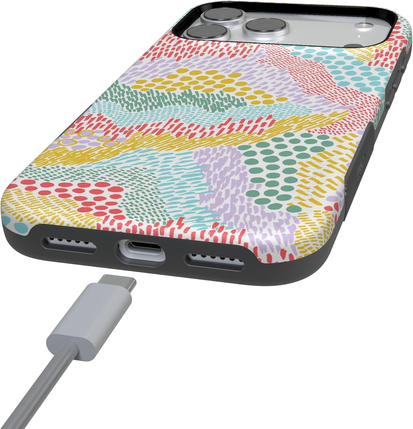 image:imageCasely iPhone 17 Pro Max Case Blue amp White Floral Rose to Fame Bold Protective Design Compatible with MagSafeColor Me Happy Doodle Colorblock