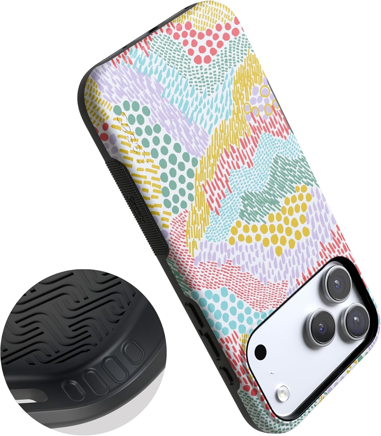 image:imageCasely iPhone 17 Pro Max Case Blue amp White Floral Rose to Fame Bold Protective Design Compatible with MagSafeColor Me Happy Doodle Colorblock