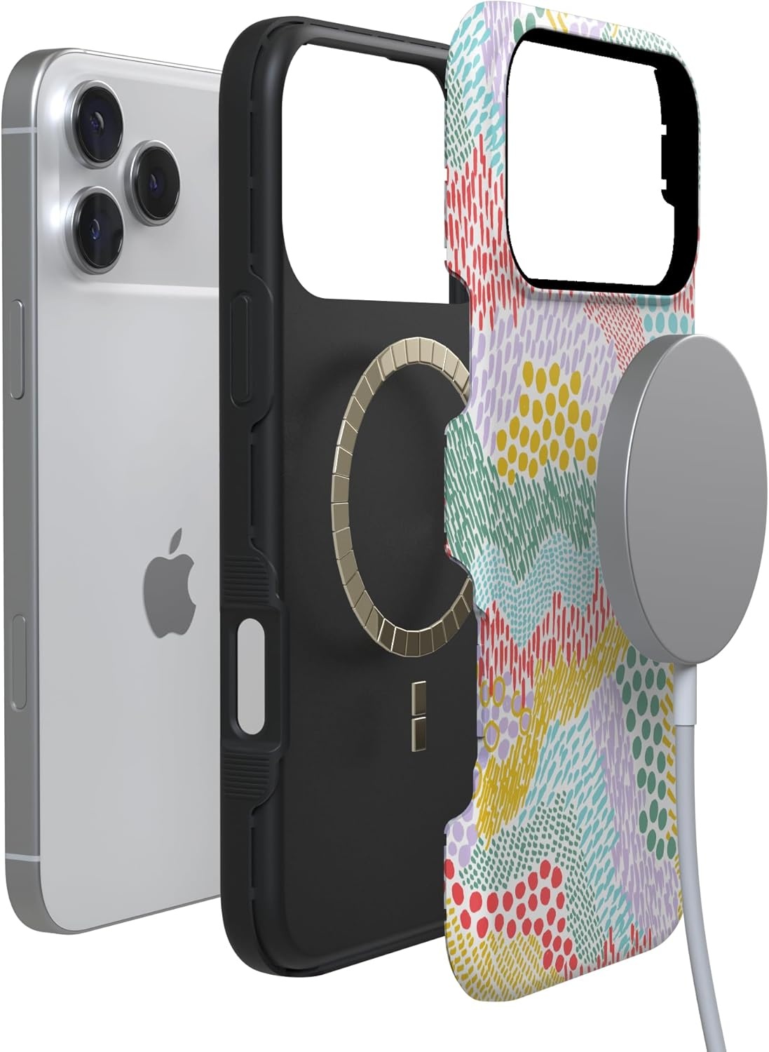 image:imageCasely iPhone 17 Pro Max Case Blue amp White Floral Rose to Fame Bold Protective Design Compatible with MagSafeColor Me Happy Doodle Colorblock