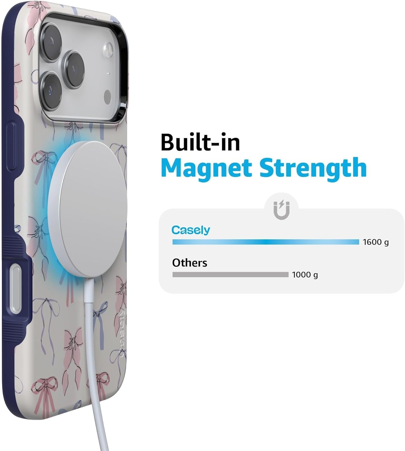 image:imageCasely iPhone 17 Pro Max Case Blue amp White Floral Rose to Fame Bold Protective Design Compatible with MagSafeCoquette Girlie Pastel Bows