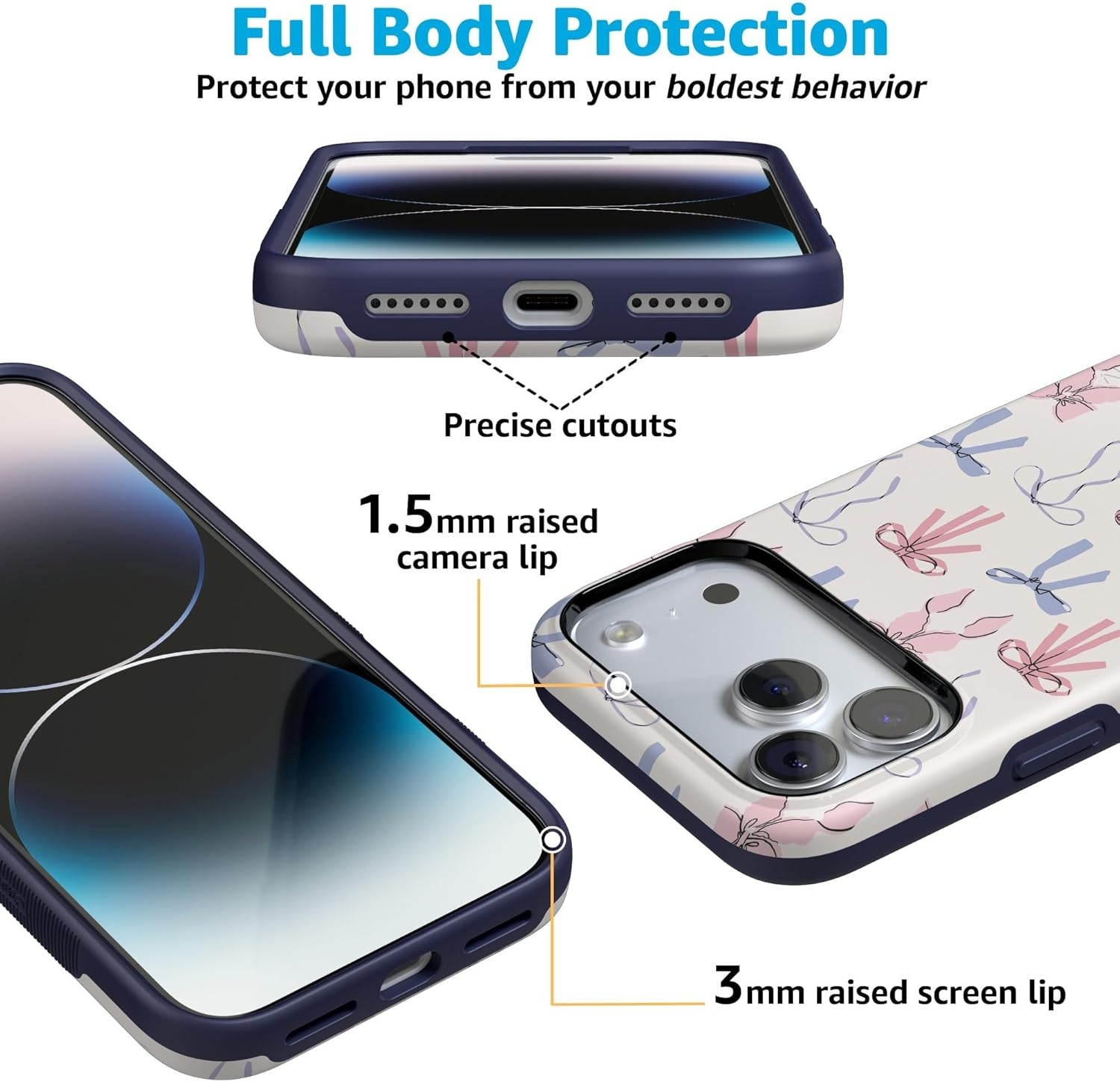 image:imageCasely iPhone 17 Pro Max Case Blue amp White Floral Rose to Fame Bold Protective Design Compatible with MagSafeCoquette Girlie Pastel Bows