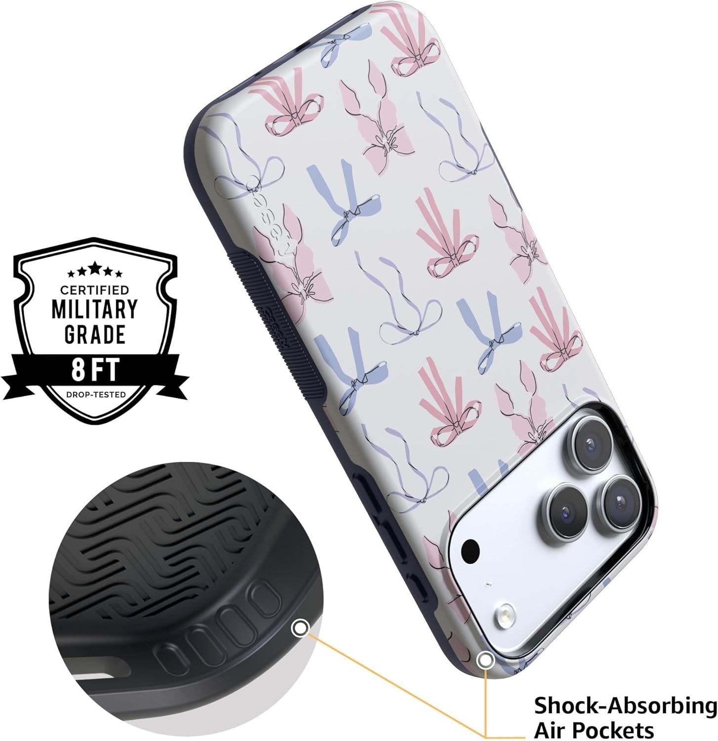 image:imageCasely iPhone 17 Pro Max Case Blue amp White Floral Rose to Fame Bold Protective Design Compatible with MagSafeCoquette Girlie Pastel Bows