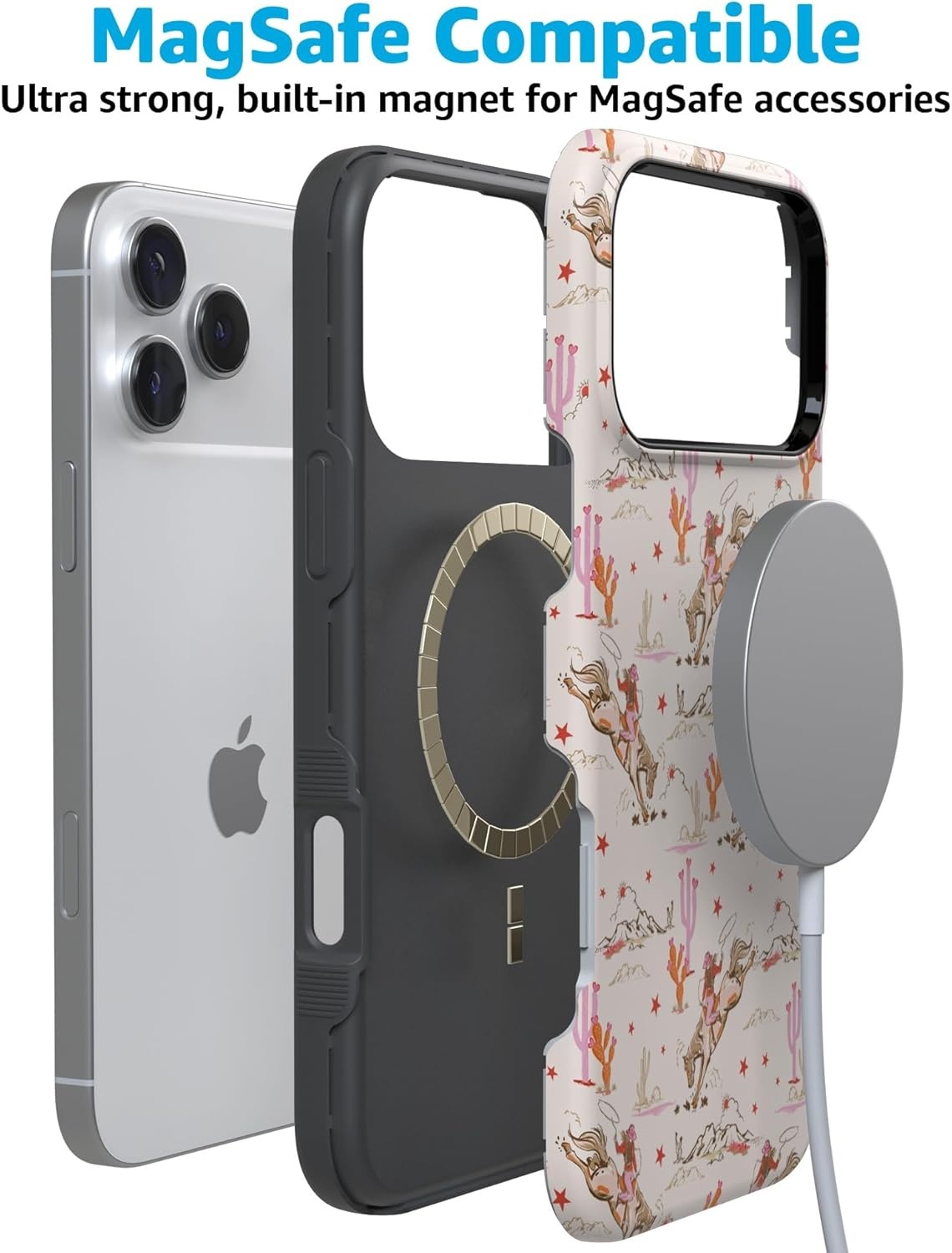image:imageCasely iPhone 17 Pro Max Case Blue amp White Floral Rose to Fame Bold Protective Design Compatible with MagSafeCowgirl Canyon FashionPass x Casely