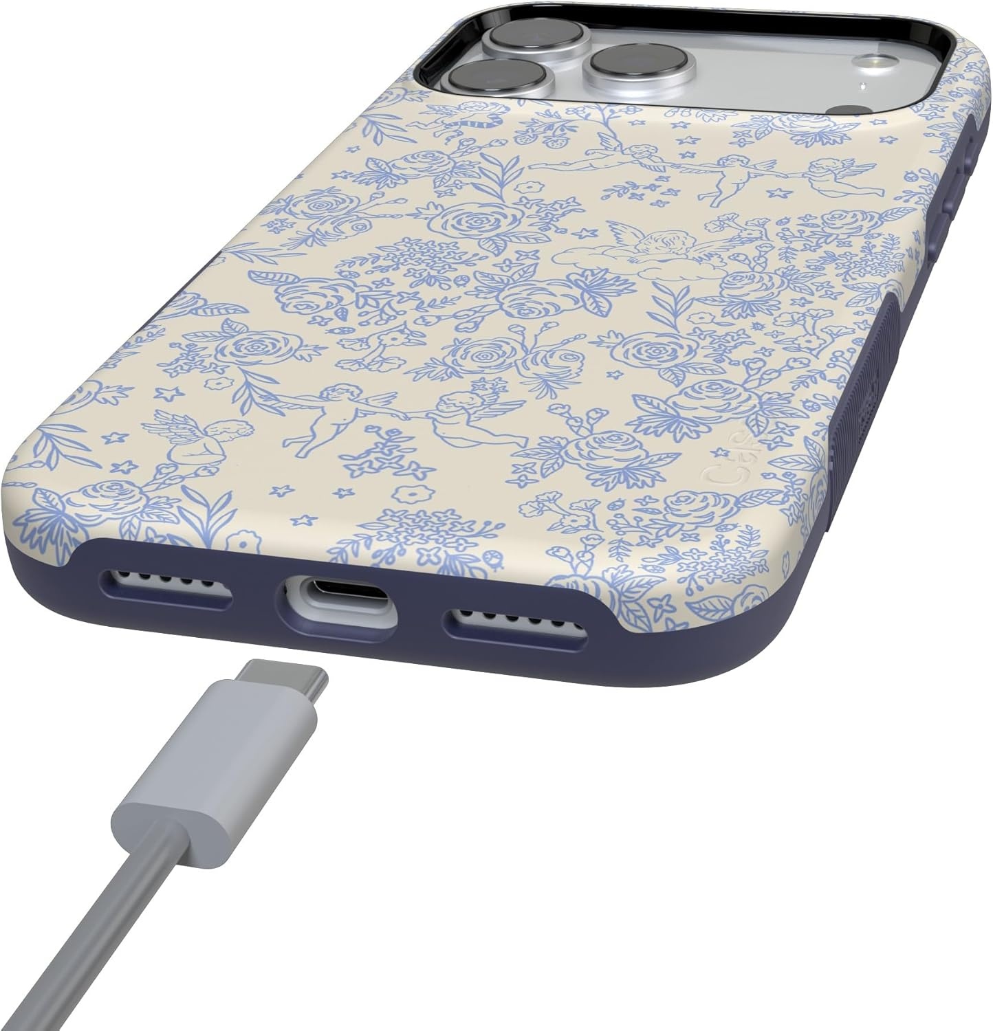 image:imageCasely iPhone 17 Pro Max Case Blue amp White Floral Rose to Fame Bold Protective Design Compatible with MagSafeCupids Canvas Periwinkle Floral