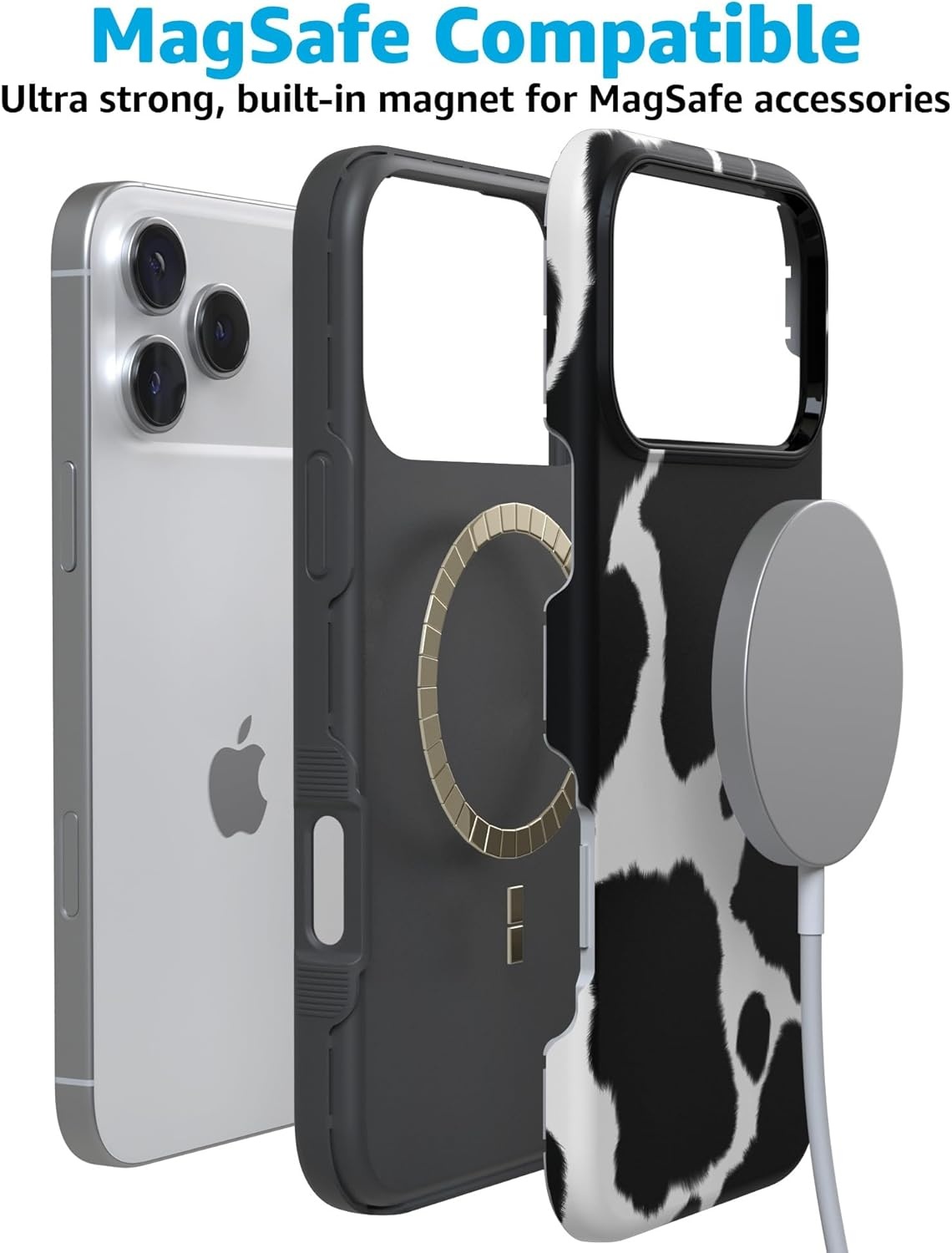 image:imageCasely iPhone 17 Pro Max Case Blue amp White Floral Rose to Fame Bold Protective Design Compatible with MagSafeCurrent MOOd Cow Print