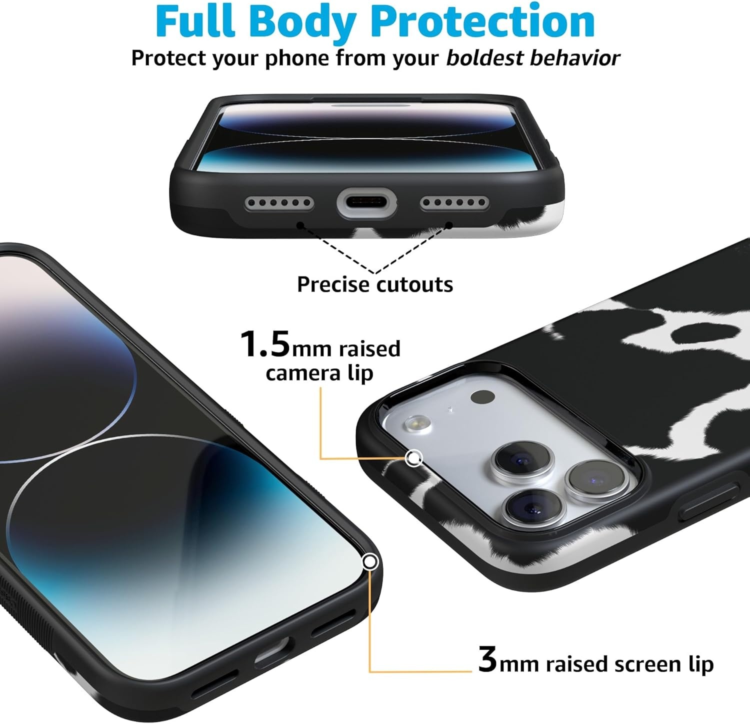 image:imageCasely iPhone 17 Pro Max Case Blue amp White Floral Rose to Fame Bold Protective Design Compatible with MagSafeCurrent MOOd Cow Print
