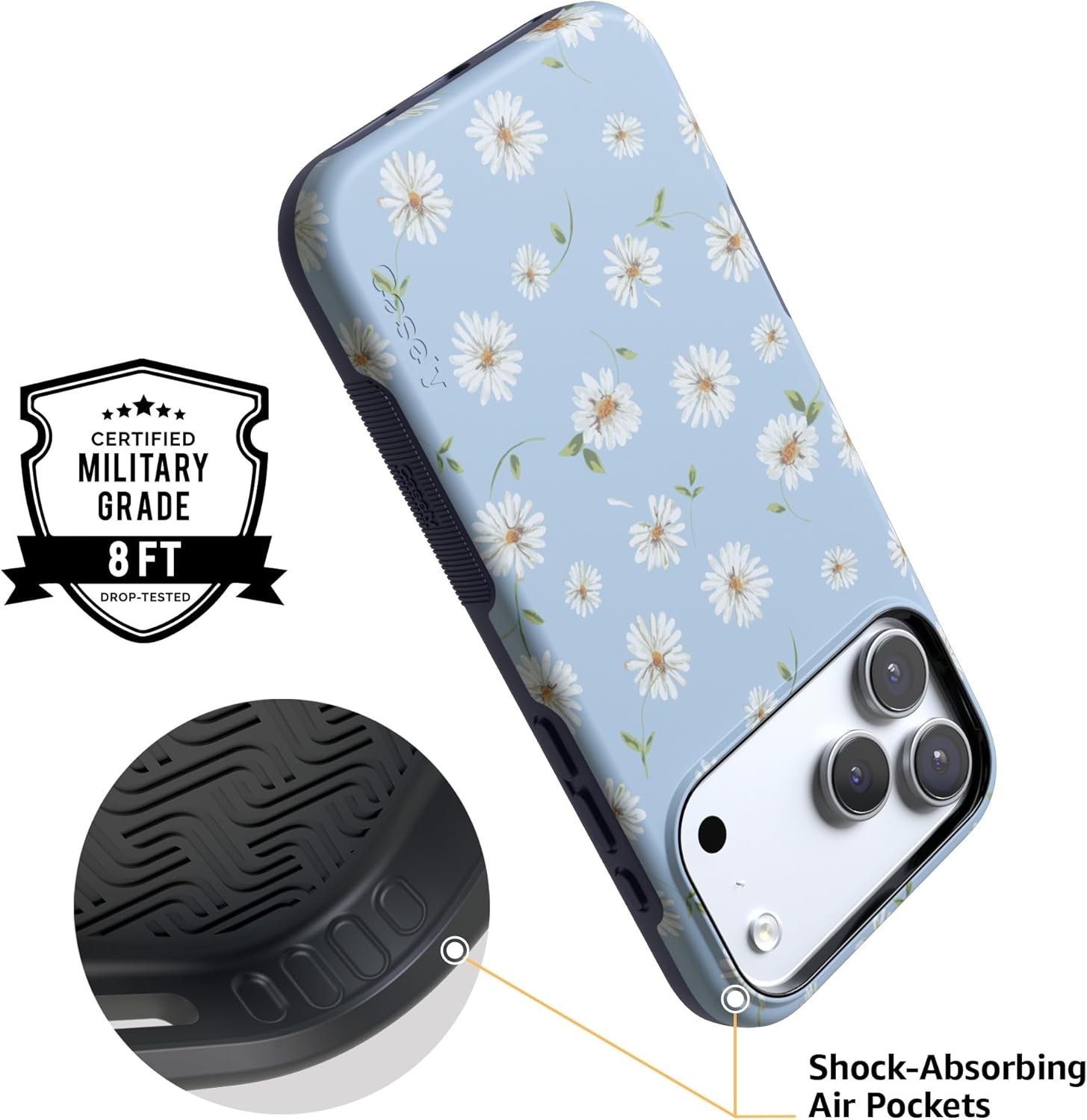 image:imageCasely iPhone 17 Pro Max Case Blue amp White Floral Rose to Fame Bold Protective Design Compatible with MagSafeDaisy Daydream Baby Blue Floral
