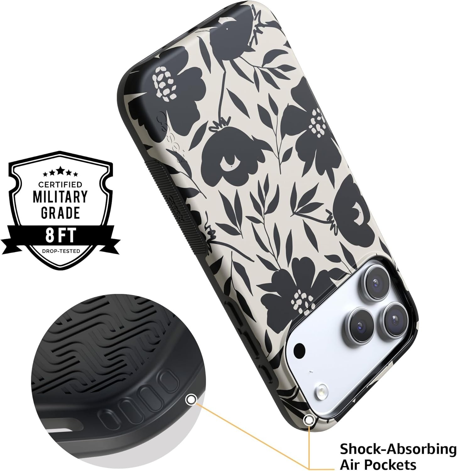 image:imageCasely iPhone 17 Pro Max Case Blue amp White Floral Rose to Fame Bold Protective Design Compatible with MagSafeDark Fantasy Contrast Floral