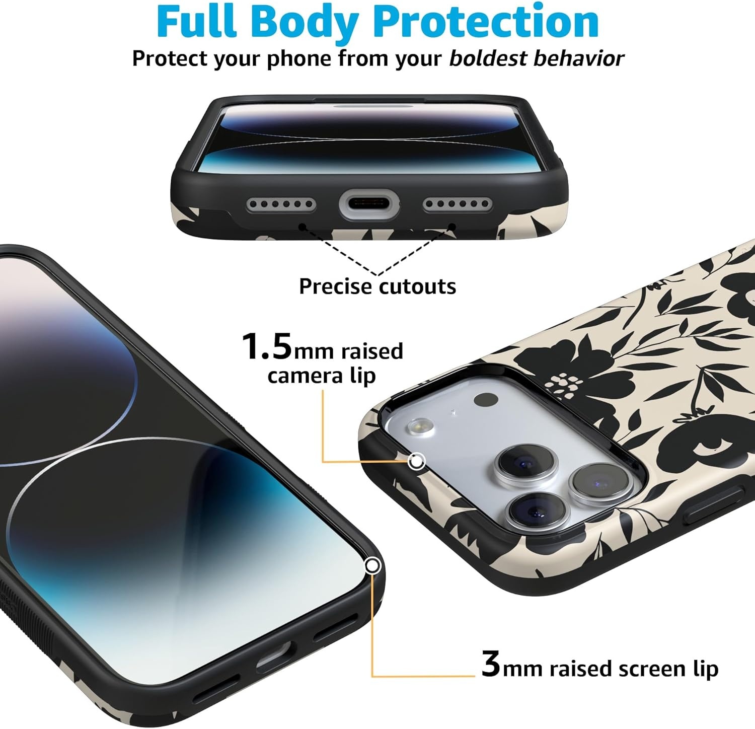 image:imageCasely iPhone 17 Pro Max Case Blue amp White Floral Rose to Fame Bold Protective Design Compatible with MagSafeDark Fantasy Contrast Floral