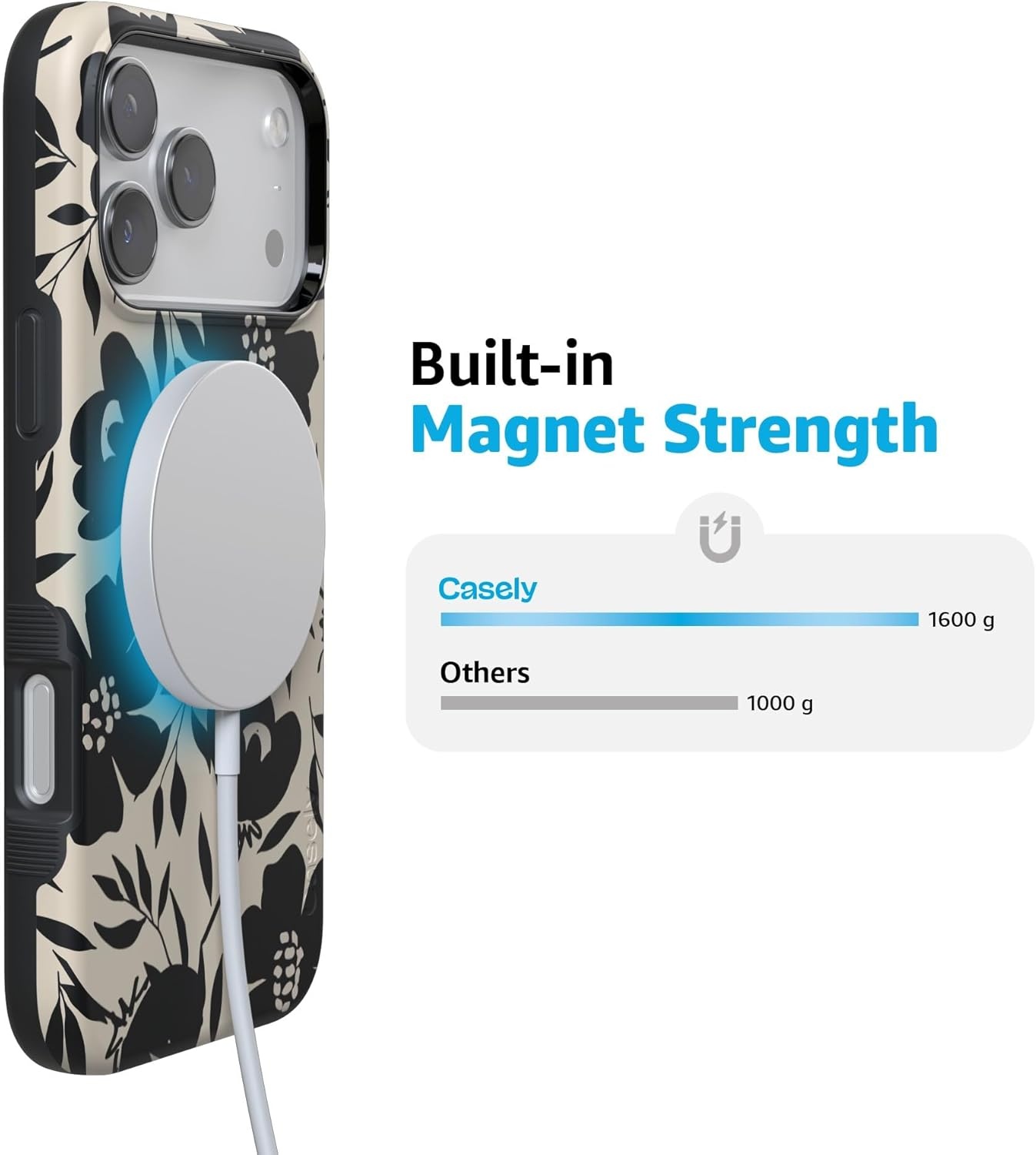 image:imageCasely iPhone 17 Pro Max Case Blue amp White Floral Rose to Fame Bold Protective Design Compatible with MagSafeDark Fantasy Contrast Floral