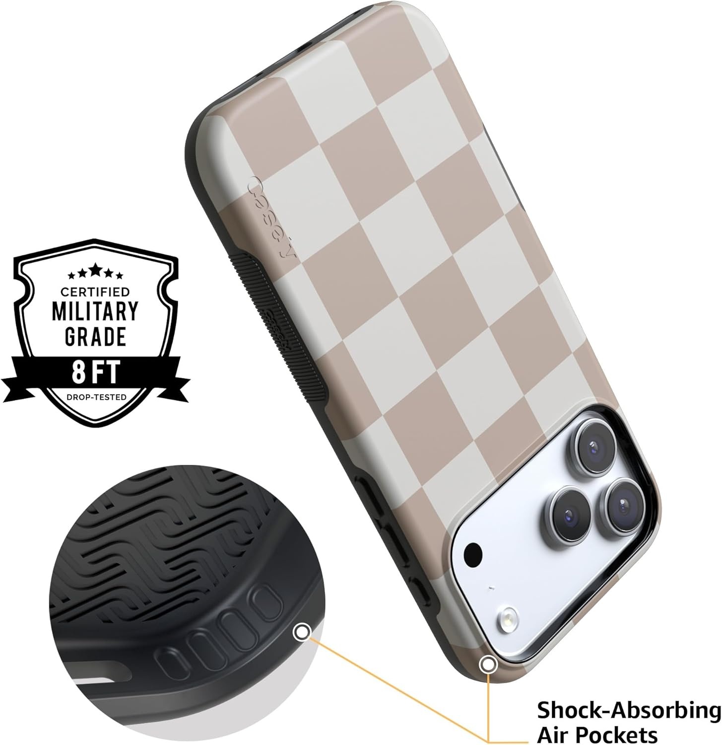 image:imageCasely iPhone 17 Pro Max Case Blue amp White Floral Rose to Fame Bold Protective Design Compatible with MagSafeFit Check Neutral Checkerboard