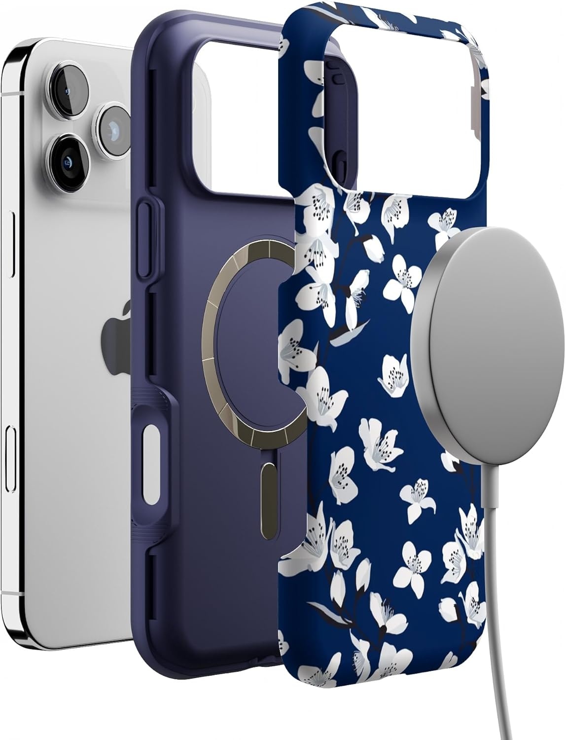 image:imageCasely iPhone 17 Pro Max Case Blue amp White Floral Rose to Fame Bold Protective Design Compatible with MagSafeFloral Forest Navy Cherry Blossom Floral