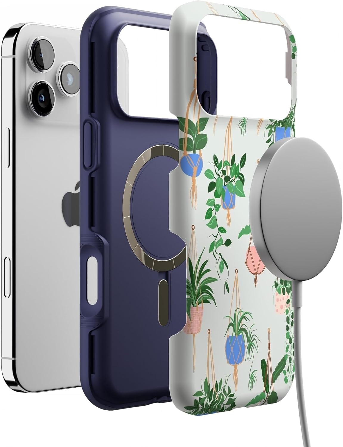 image:imageCasely iPhone 17 Pro Max Case Blue amp White Floral Rose to Fame Bold Protective Design Compatible with MagSafeHanging Around Potted Plants Floral