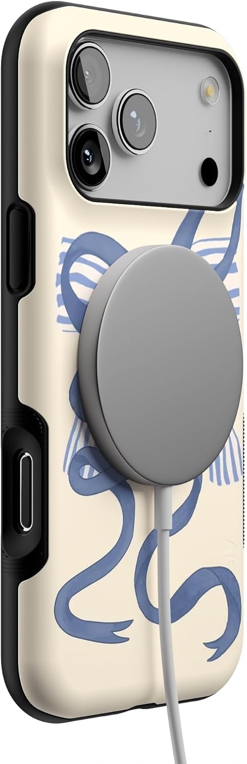 image:imageCasely iPhone 17 Pro Max Case Blue amp White Floral Rose to Fame Bold Protective Design Compatible with MagSafeHeartstrings Blue Bow