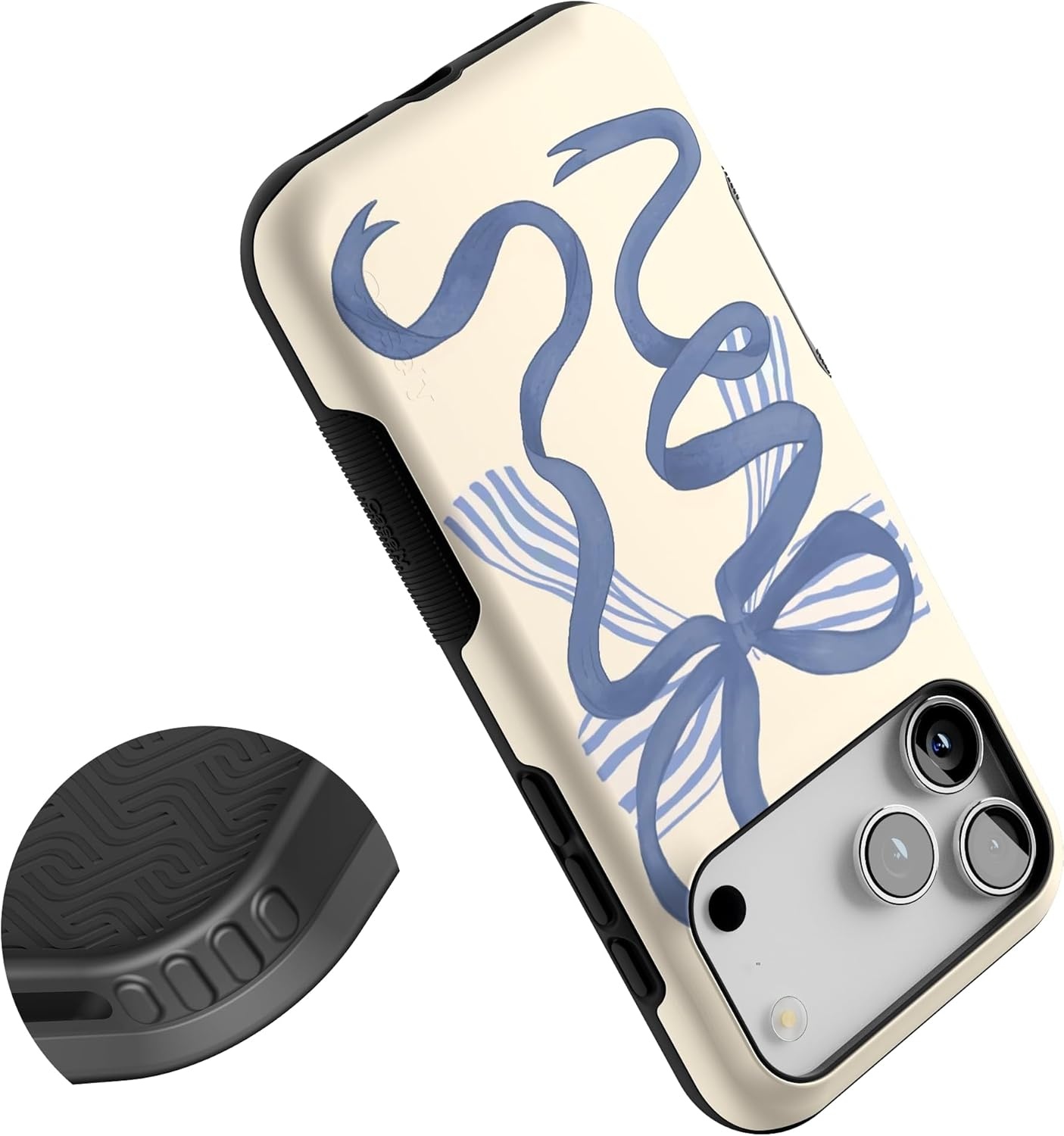 image:imageCasely iPhone 17 Pro Max Case Blue amp White Floral Rose to Fame Bold Protective Design Compatible with MagSafeHeartstrings Blue Bow