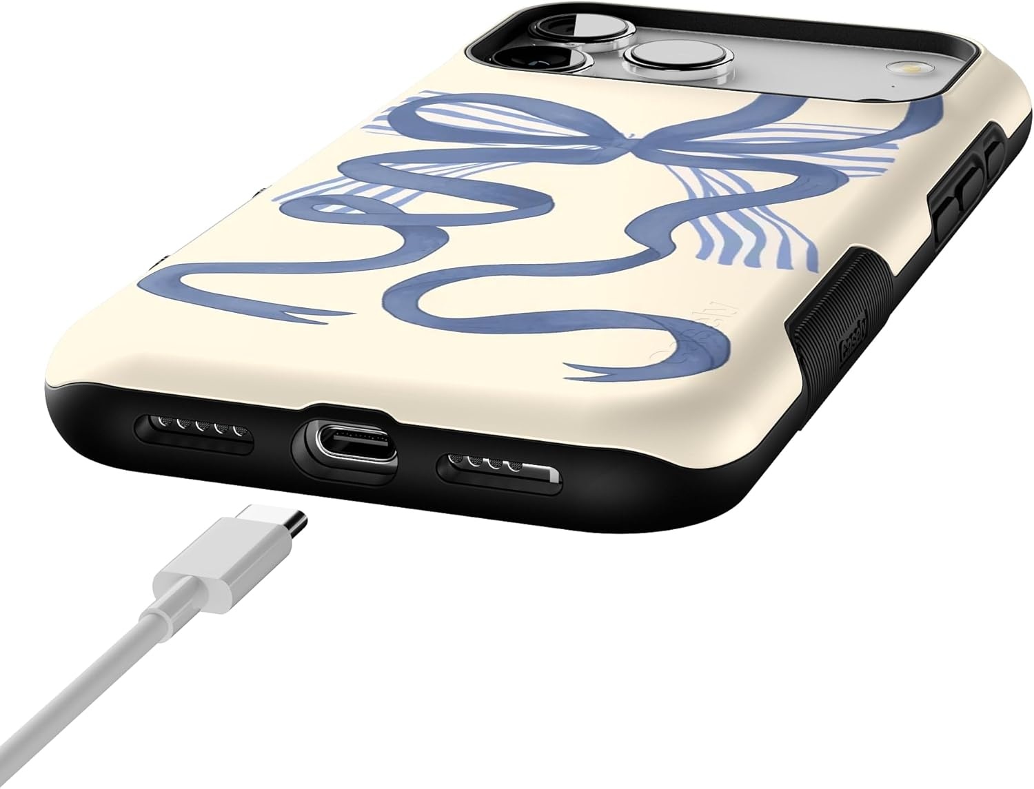 image:imageCasely iPhone 17 Pro Max Case Blue amp White Floral Rose to Fame Bold Protective Design Compatible with MagSafeHeartstrings Blue Bow