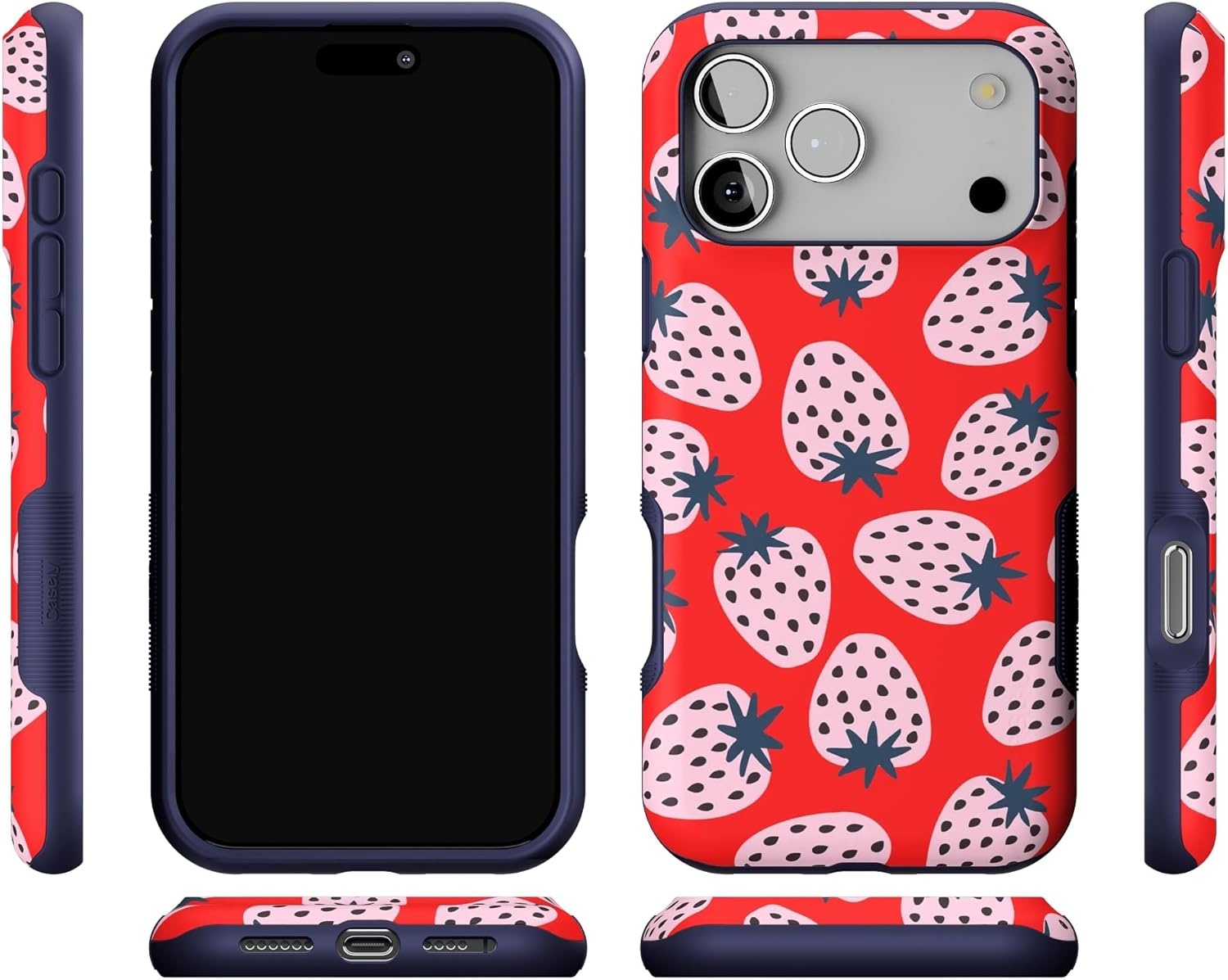 image:imageCasely iPhone 17 Pro Max Case Blue amp White Floral Rose to Fame Bold Protective Design Compatible with MagSafeId Pick You Red Strawberry