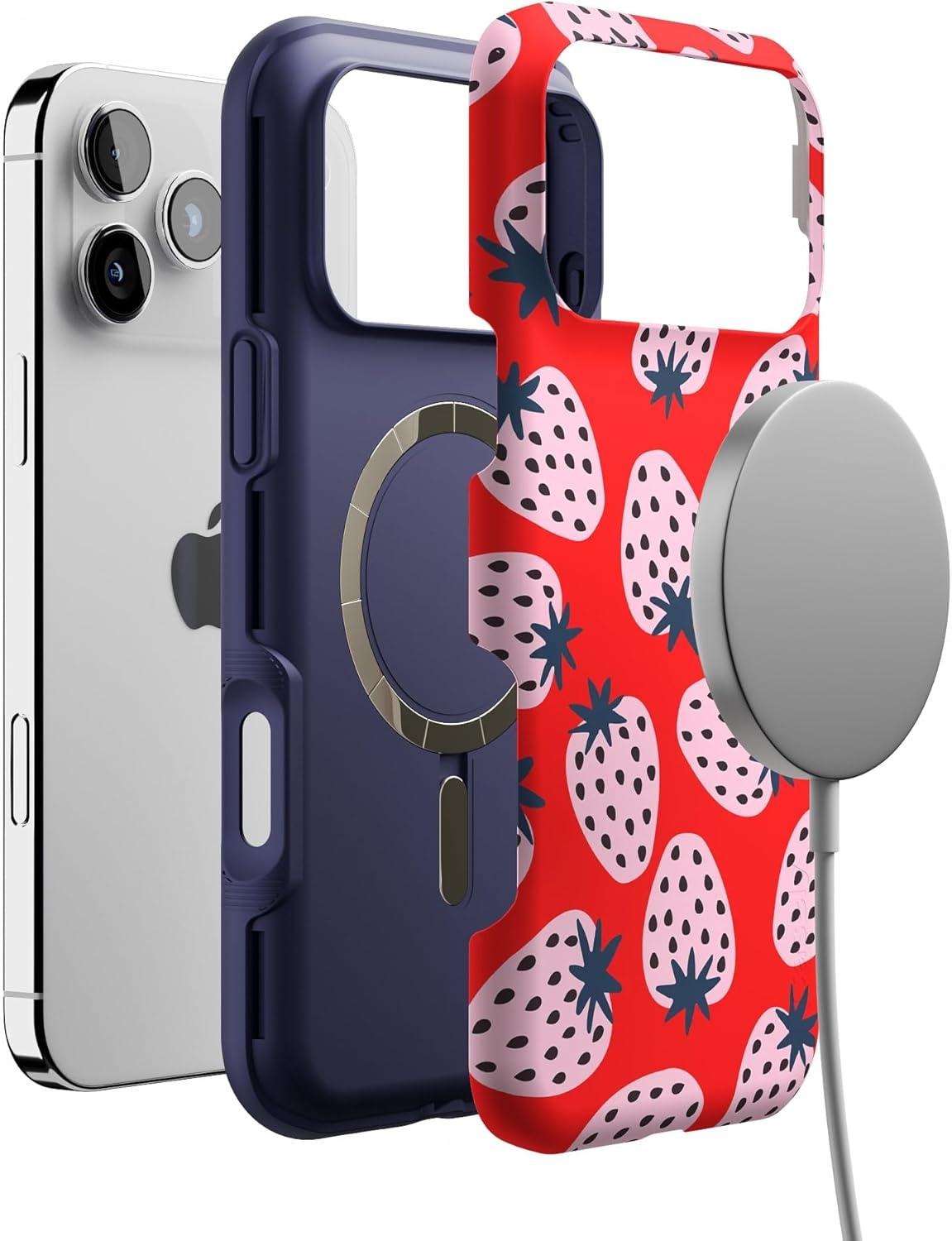 image:imageCasely iPhone 17 Pro Max Case Blue amp White Floral Rose to Fame Bold Protective Design Compatible with MagSafeId Pick You Red Strawberry