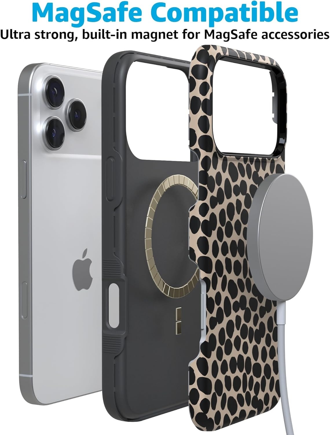 image:imageCasely iPhone 17 Pro Max Case Blue amp White Floral Rose to Fame Bold Protective Design Compatible with MagSafeLost in Spots Cheetah Print