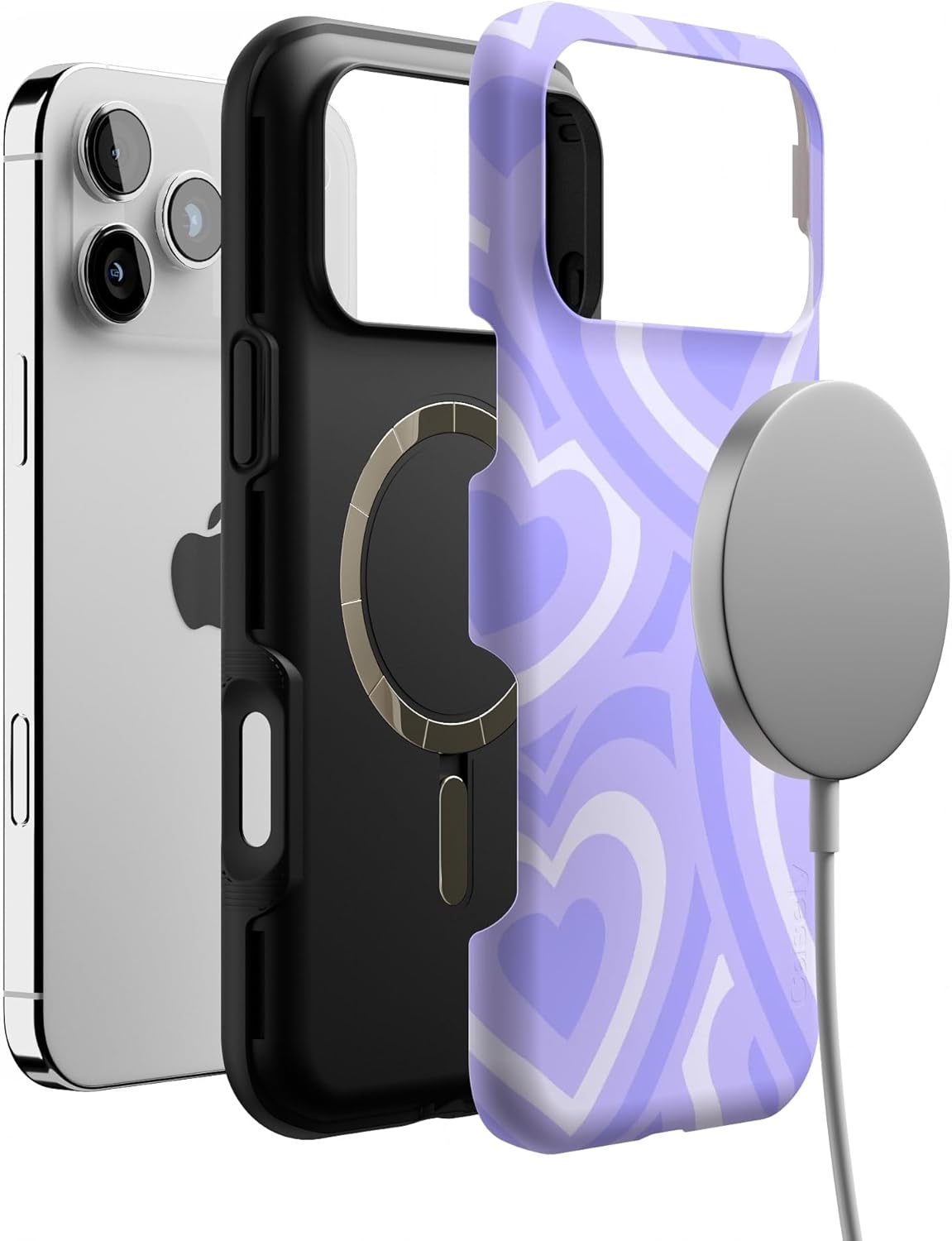 image:imageCasely iPhone 17 Pro Max Case Blue amp White Floral Rose to Fame Bold Protective Design Compatible with MagSafeLove Song Lavender Heart
