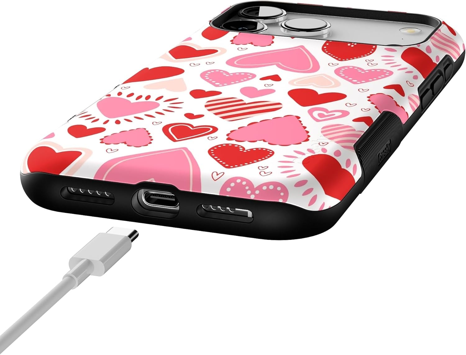 image:imageCasely iPhone 17 Pro Max Case Blue amp White Floral Rose to Fame Bold Protective Design Compatible with MagSafeLove Struck Heart Stickers
