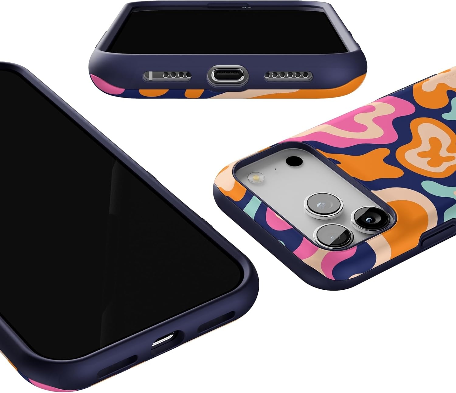 image:imageCasely iPhone 17 Pro Max Case Blue amp White Floral Rose to Fame Bold Protective Design Compatible with MagSafeMidnight Color Splash Abstract Retro