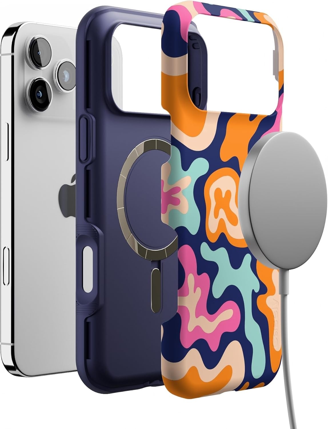 image:imageCasely iPhone 17 Pro Max Case Blue amp White Floral Rose to Fame Bold Protective Design Compatible with MagSafeMidnight Color Splash Abstract Retro