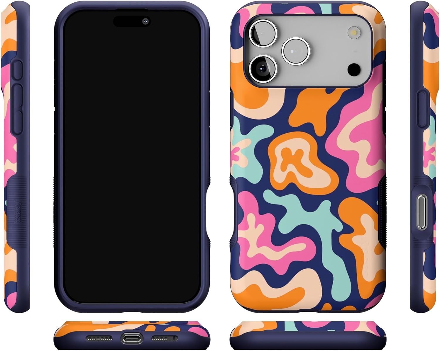 image:imageCasely iPhone 17 Pro Max Case Blue amp White Floral Rose to Fame Bold Protective Design Compatible with MagSafeMidnight Color Splash Abstract Retro