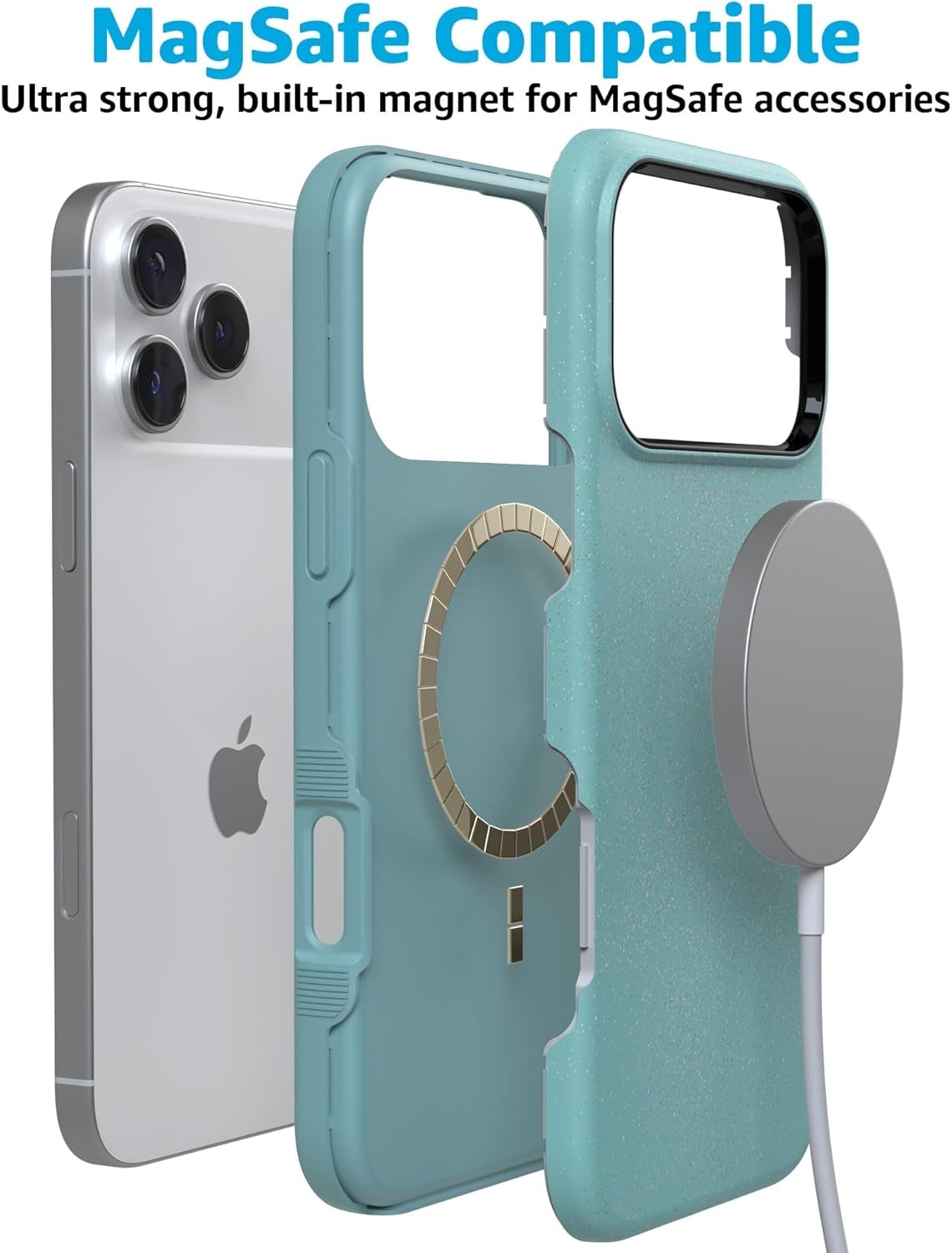 image:imageCasely iPhone 17 Pro Max Case Blue amp White Floral Rose to Fame Bold Protective Design Compatible with MagSafeOcean Blue Shimmer Aquamarine