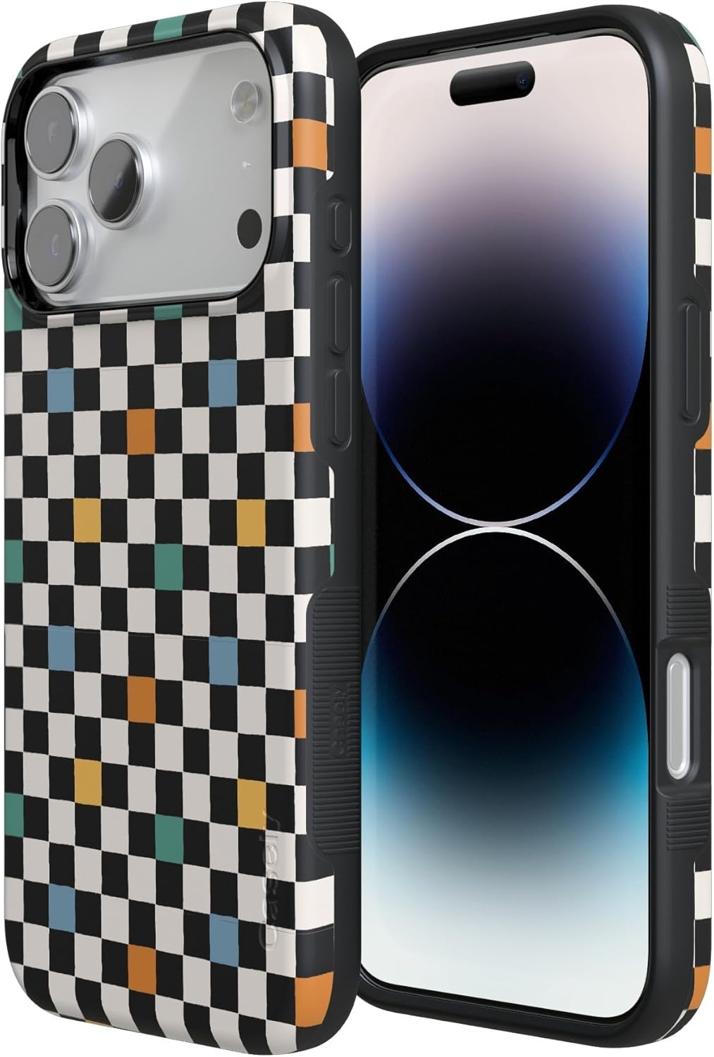 image:imageCasely iPhone 17 Pro Max Case Blue amp White Floral Rose to Fame Bold Protective Design Compatible with MagSafeOld Skool Retro Checkerboard