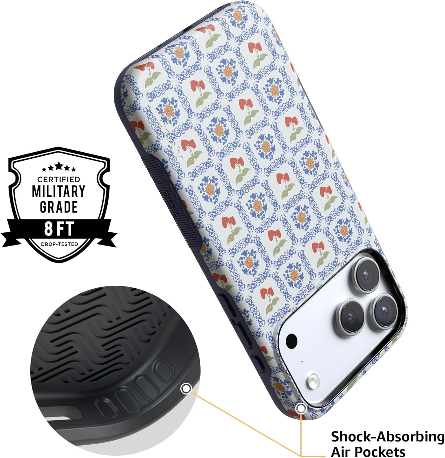 image:imageCasely iPhone 17 Pro Max Case Blue amp White Floral Rose to Fame Bold Protective Design Compatible with MagSafePalermo Dippin Daisys Italian Coast