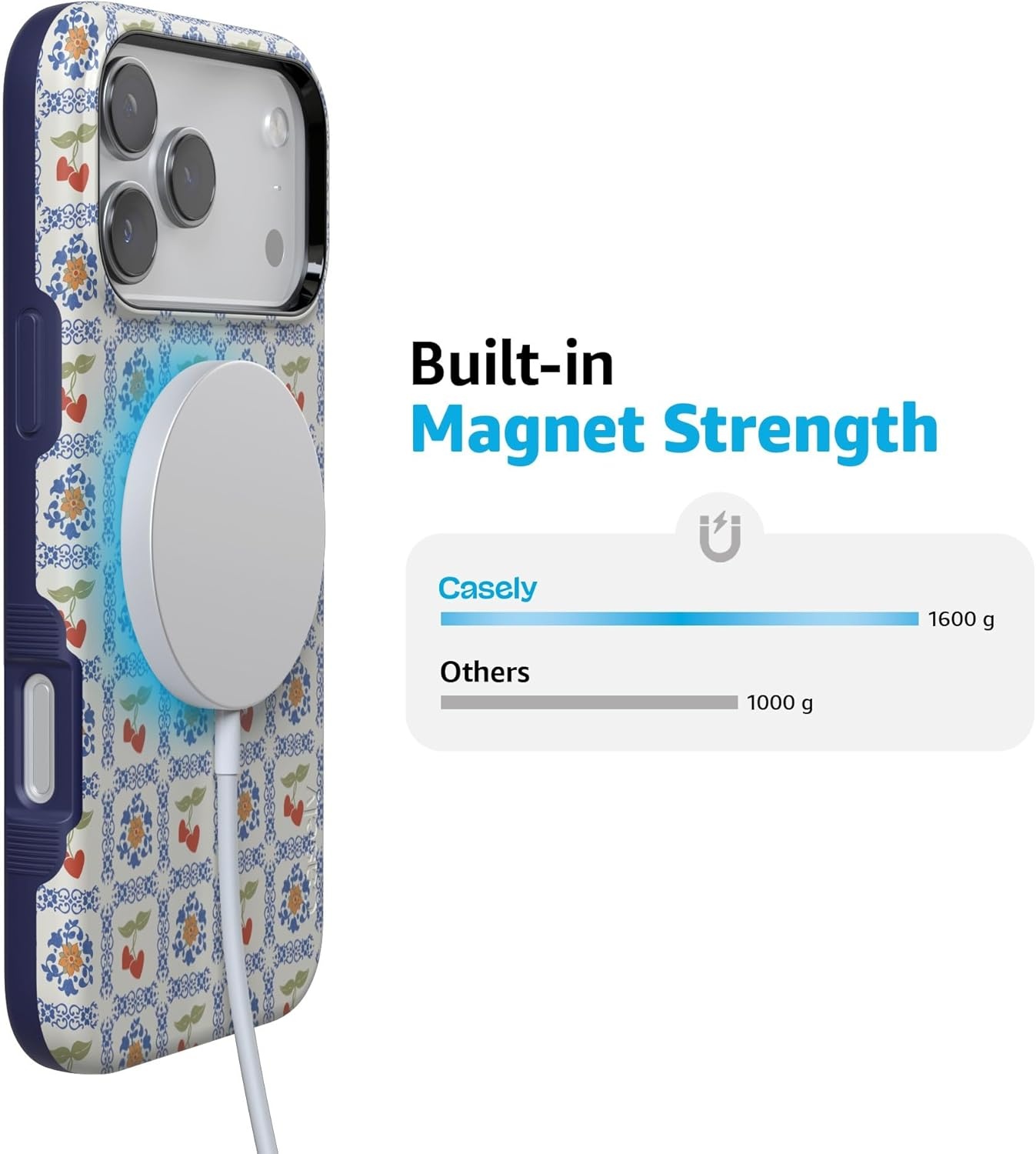 image:imageCasely iPhone 17 Pro Max Case Blue amp White Floral Rose to Fame Bold Protective Design Compatible with MagSafePalermo Dippin Daisys Italian Coast