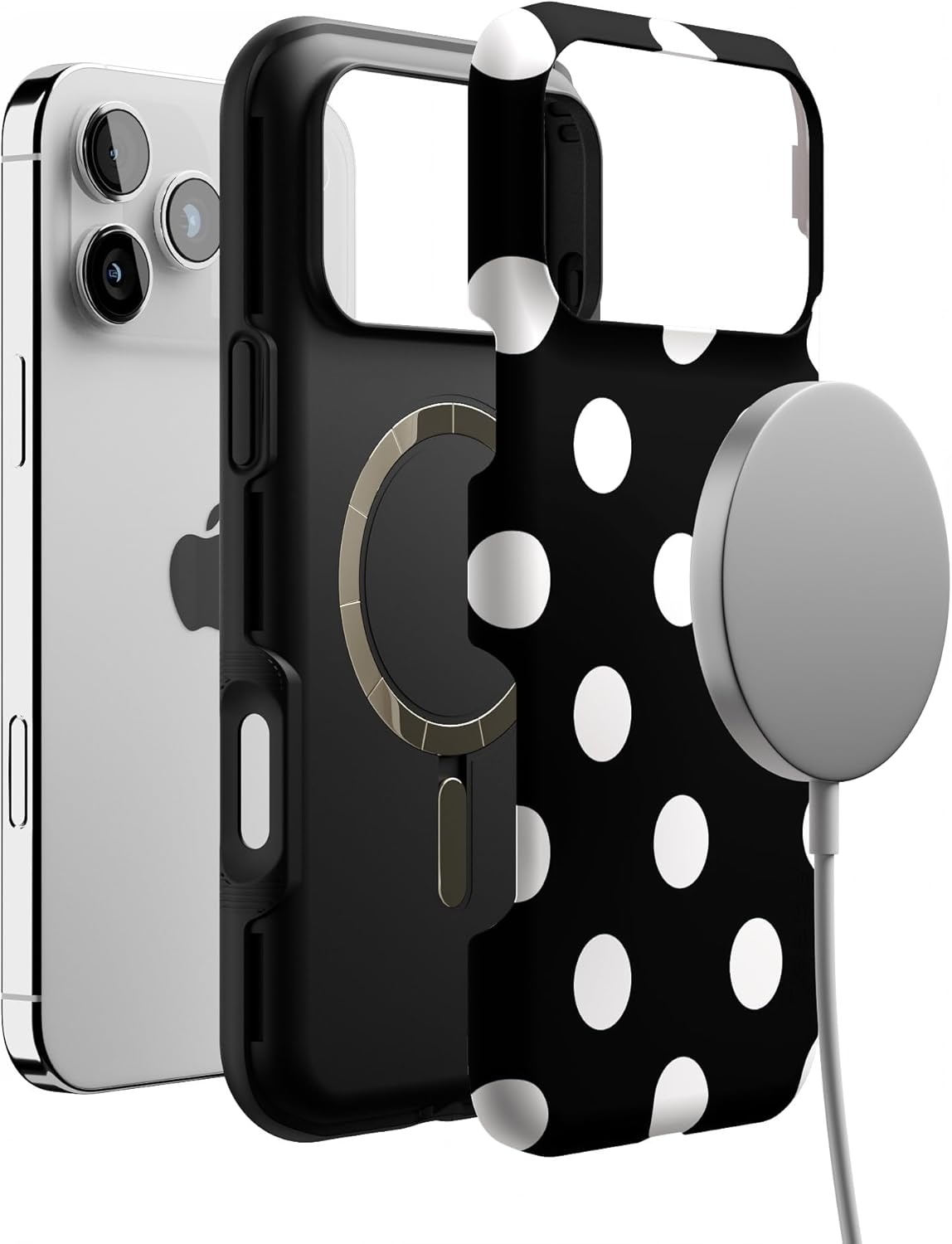 image:imageCasely iPhone 17 Pro Max Case Blue amp White Floral Rose to Fame Bold Protective Design Compatible with MagSafePolka Dots High Contrast Design