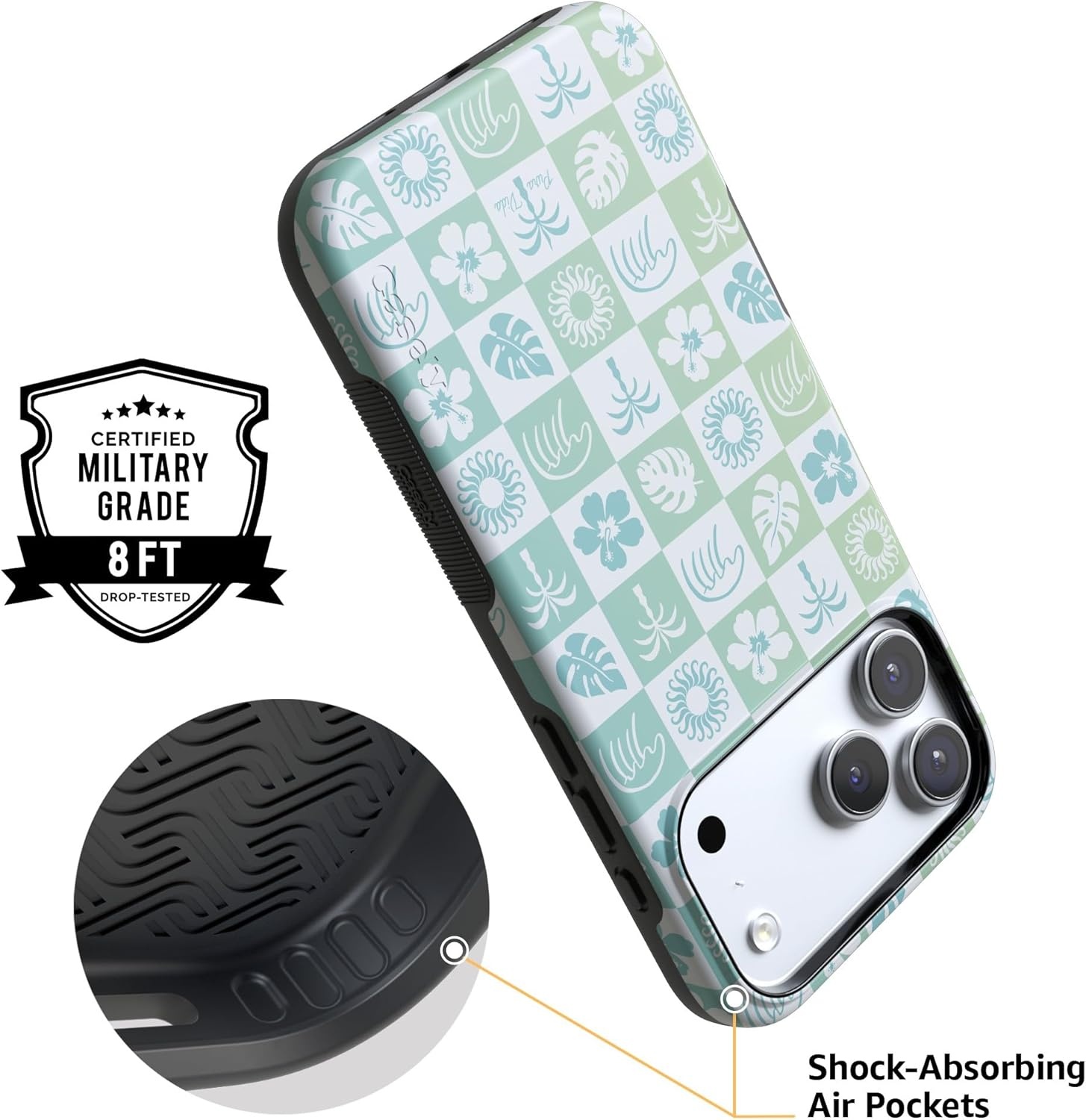 image:imageCasely iPhone 17 Pro Max Case Blue amp White Floral Rose to Fame Bold Protective Design Compatible with MagSafePura Vida Coastal Checkers