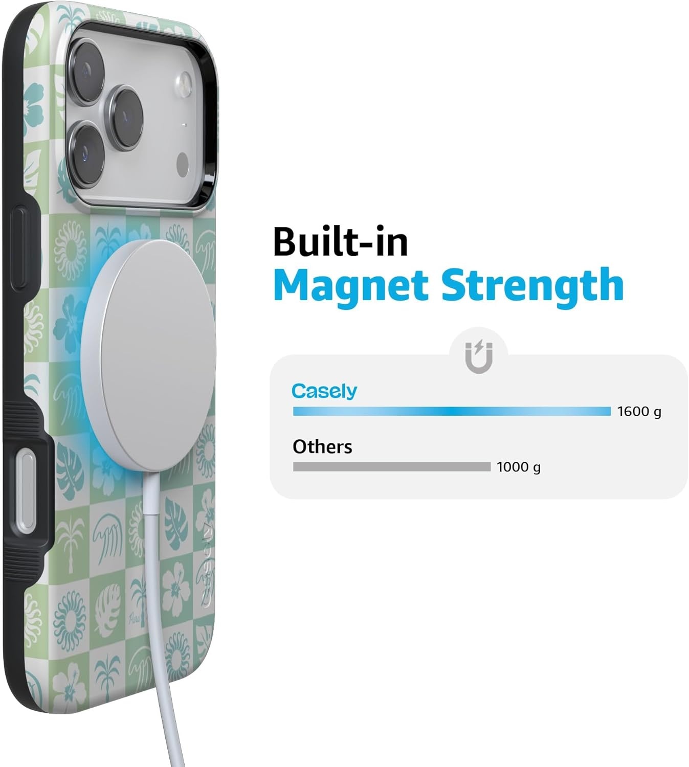 image:imageCasely iPhone 17 Pro Max Case Blue amp White Floral Rose to Fame Bold Protective Design Compatible with MagSafePura Vida Coastal Checkers