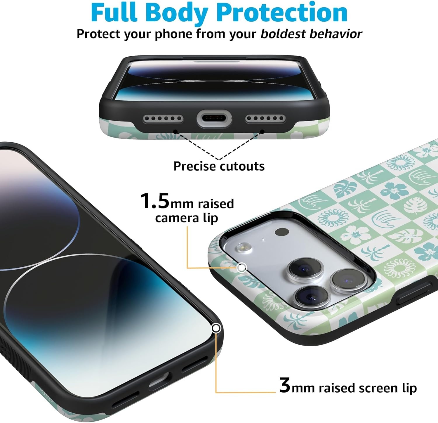 image:imageCasely iPhone 17 Pro Max Case Blue amp White Floral Rose to Fame Bold Protective Design Compatible with MagSafePura Vida Coastal Checkers