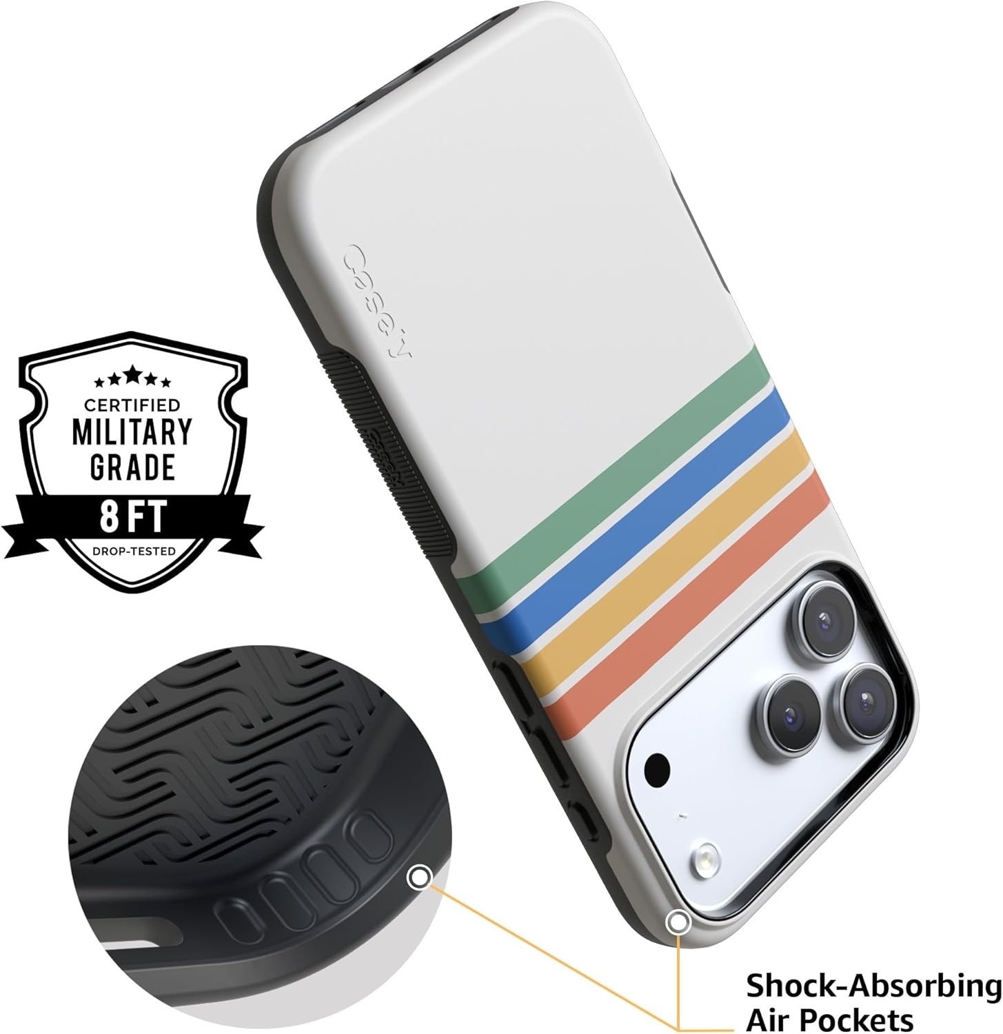 image:imageCasely iPhone 17 Pro Max Case Blue amp White Floral Rose to Fame Bold Protective Design Compatible with MagSafeRainbow Stripes Totally Groovy