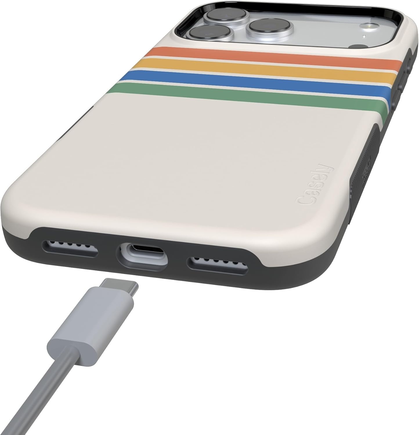 image:imageCasely iPhone 17 Pro Max Case Blue amp White Floral Rose to Fame Bold Protective Design Compatible with MagSafeRainbow Stripes Totally Groovy