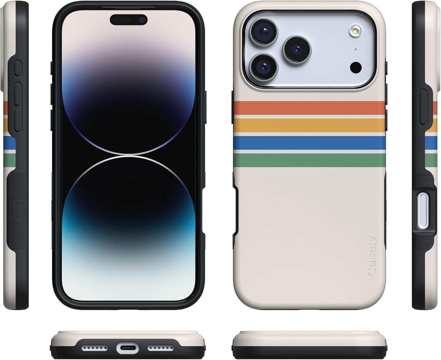 image:imageCasely iPhone 17 Pro Max Case Blue amp White Floral Rose to Fame Bold Protective Design Compatible with MagSafeRainbow Stripes Totally Groovy