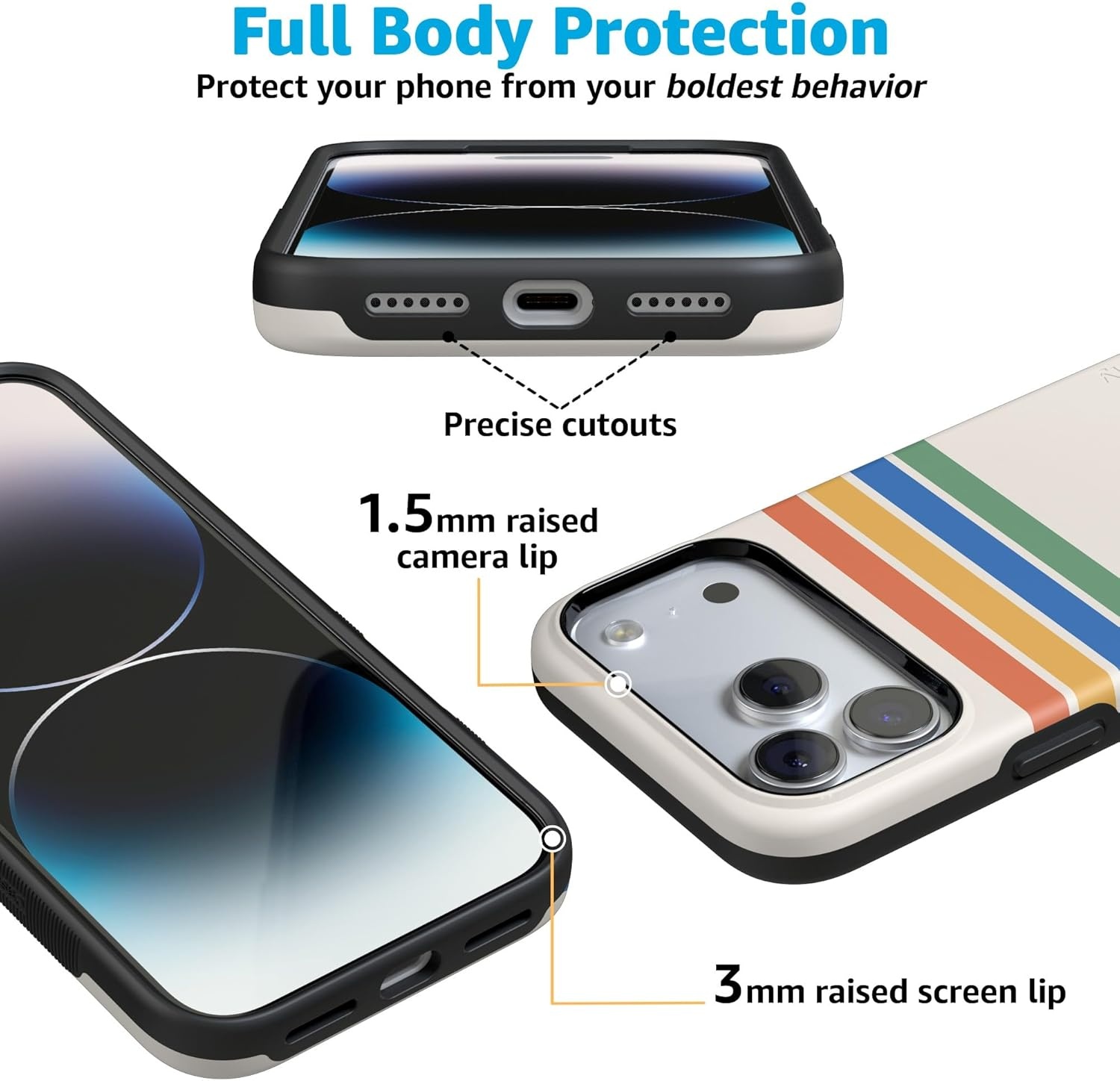 image:imageCasely iPhone 17 Pro Max Case Blue amp White Floral Rose to Fame Bold Protective Design Compatible with MagSafeRainbow Stripes Totally Groovy