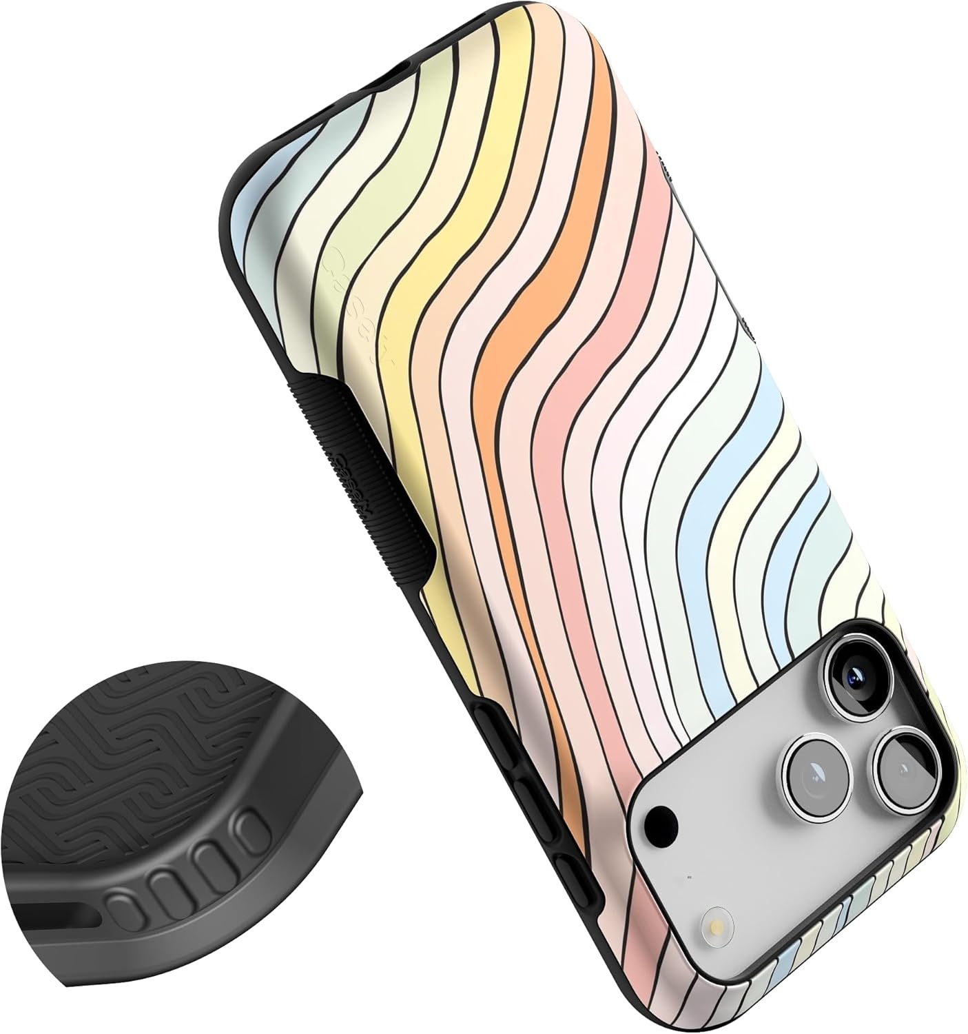 image:imageCasely iPhone 17 Pro Max Case Blue amp White Floral Rose to Fame Bold Protective Design Compatible with MagSafeRide The Wave Pastel Rainbow Lined