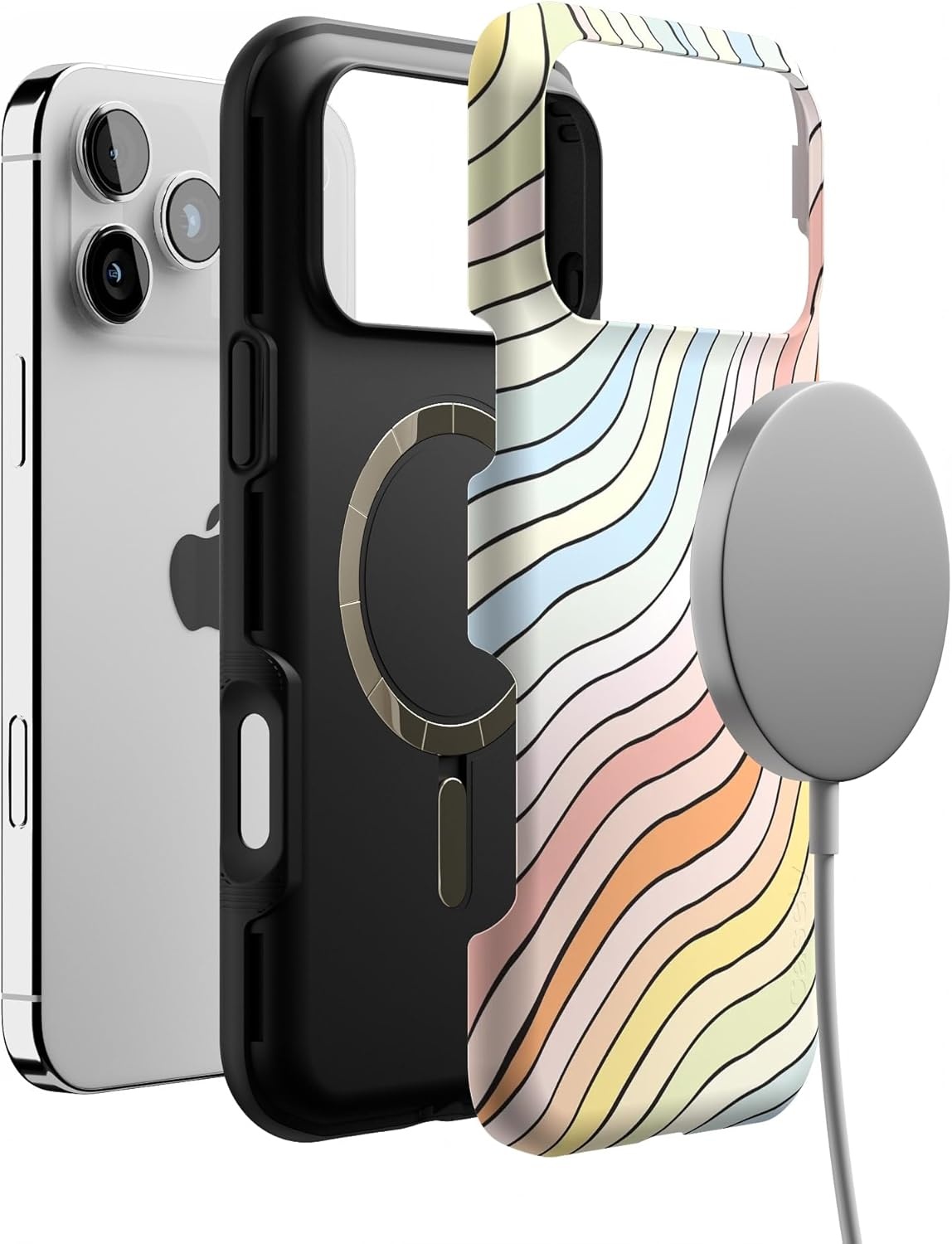 image:imageCasely iPhone 17 Pro Max Case Blue amp White Floral Rose to Fame Bold Protective Design Compatible with MagSafeRide The Wave Pastel Rainbow Lined