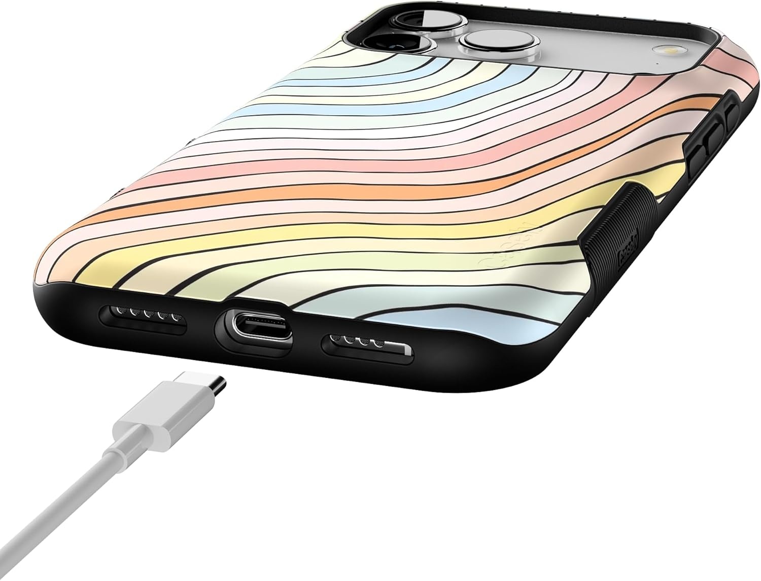 image:imageCasely iPhone 17 Pro Max Case Blue amp White Floral Rose to Fame Bold Protective Design Compatible with MagSafeRide The Wave Pastel Rainbow Lined